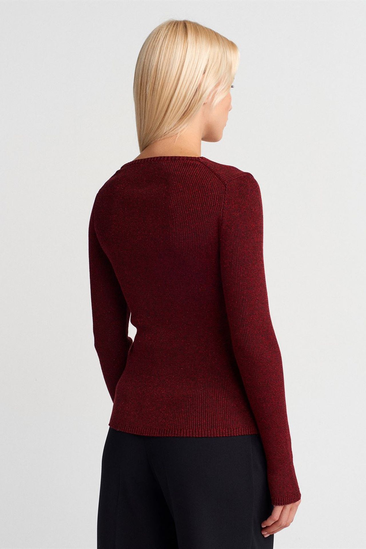 DILVIN Kadın Slim Fit V Yaka Fitilli Kazak 2