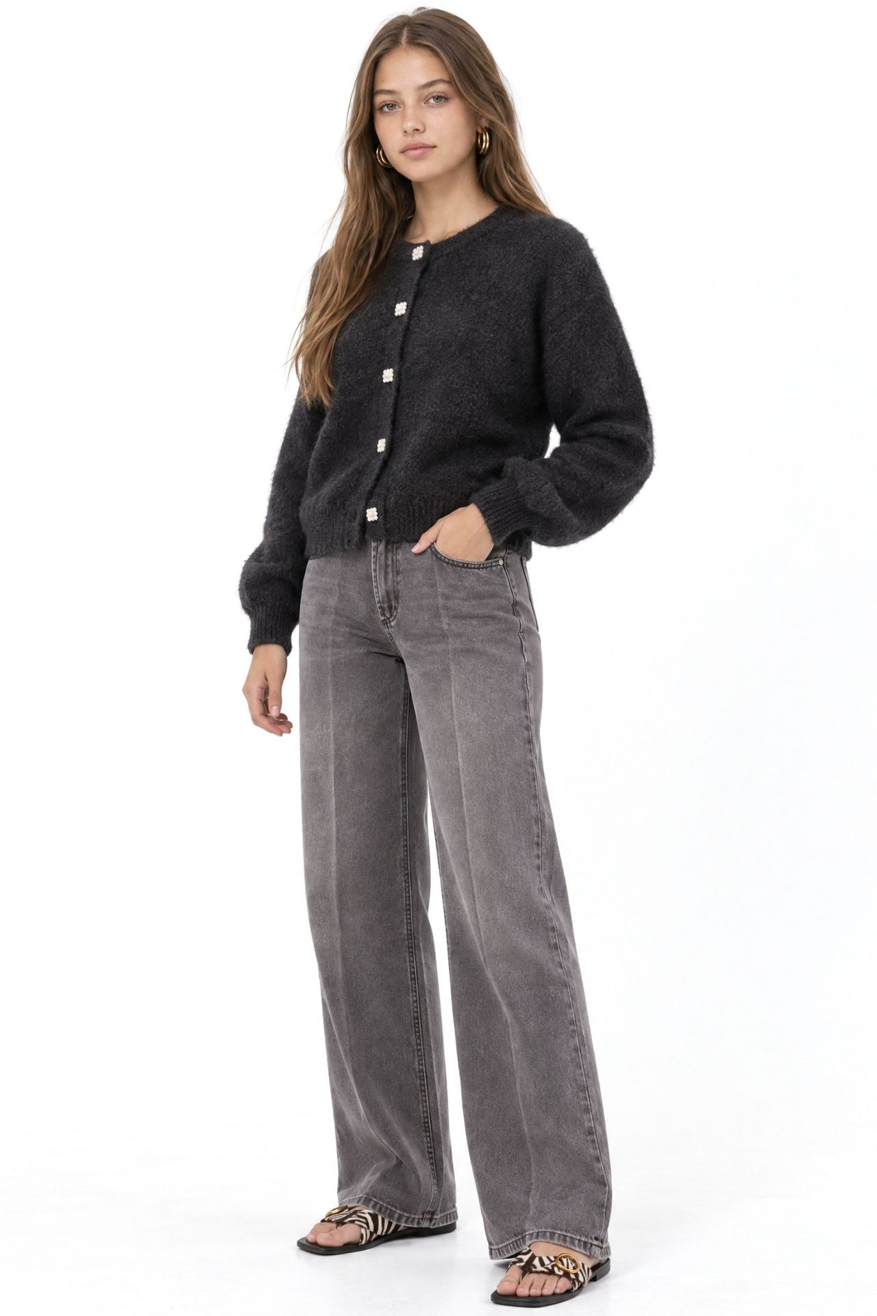 Mixray Oversized Jacquard Button Cardigan 2