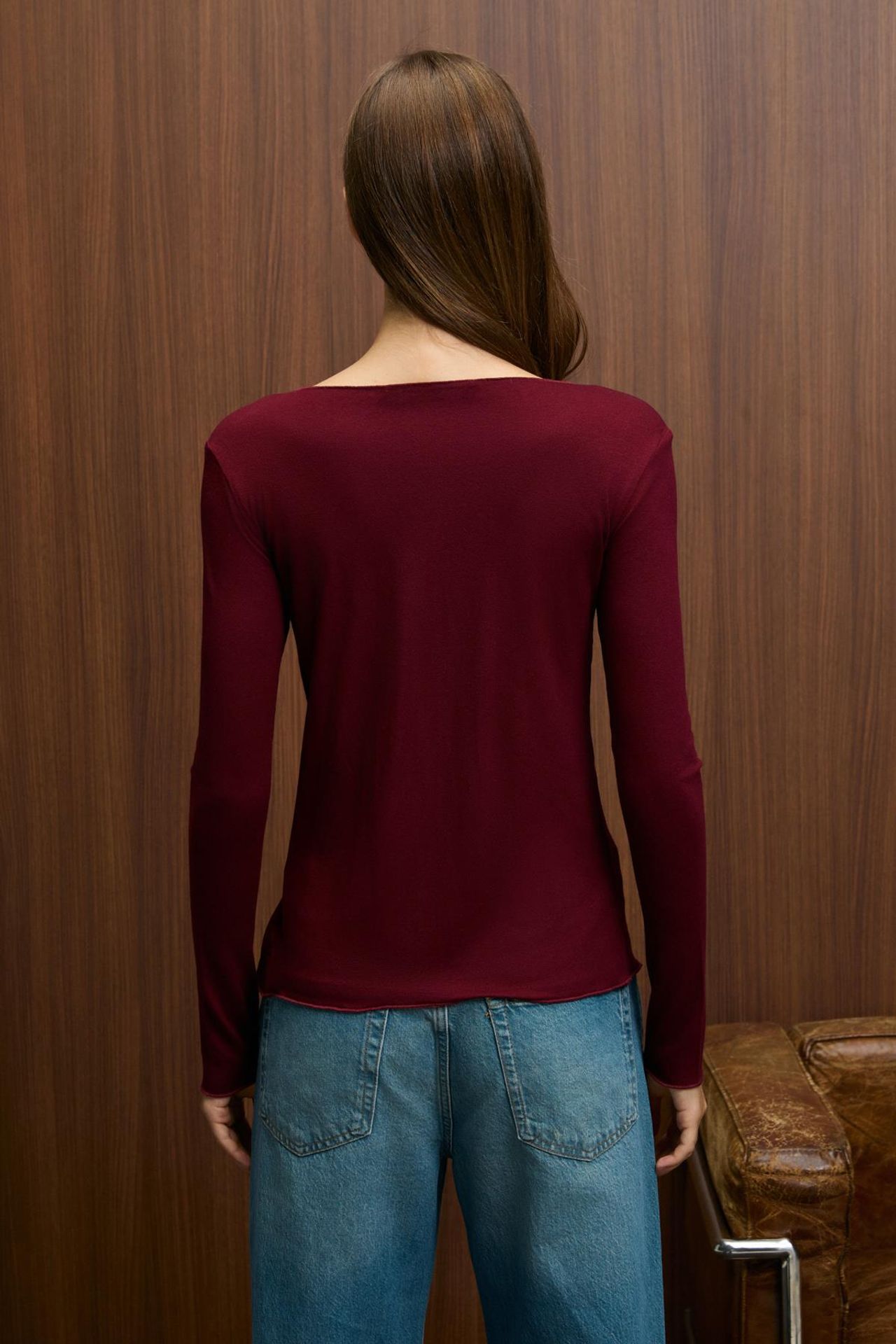 GRIMELANGE Slim Fit Crew Neck Button Blouse 6