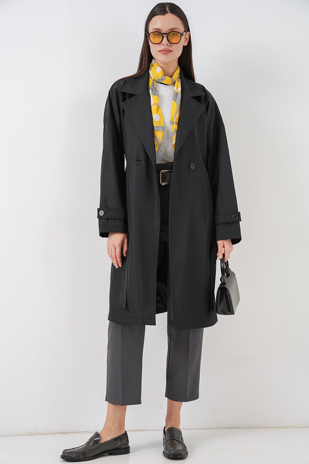 BDART Belted Long Trench Coat with Jacket Collar 2