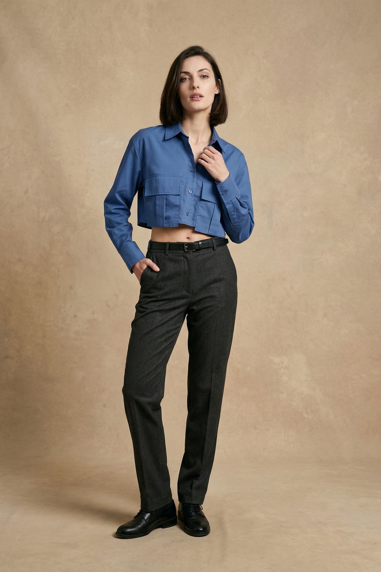 MY FASHION Cotton Poplin Crop Shirt 2