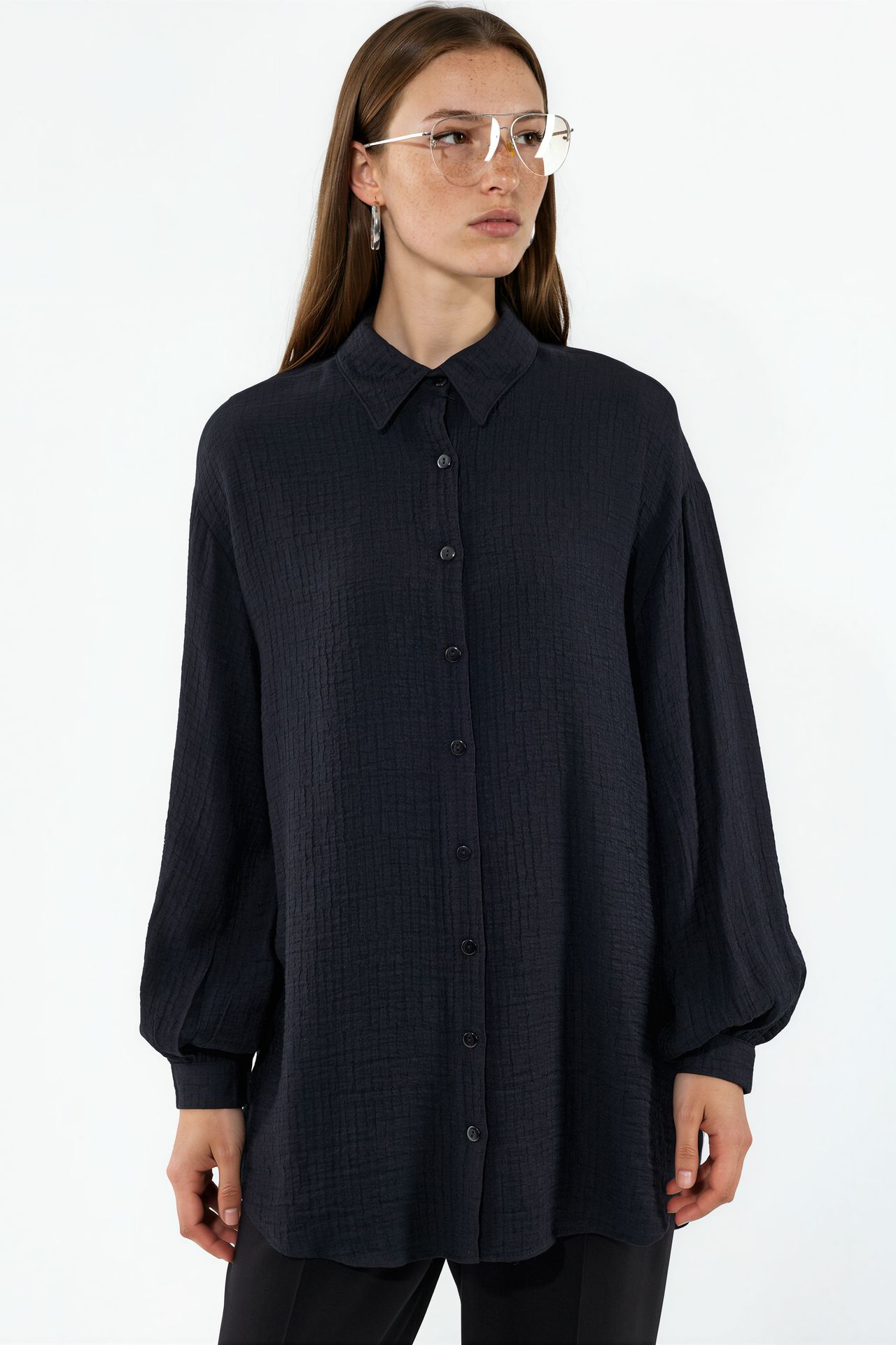 BDART Oversized Textured Long Blouse with Shirt Collar 5