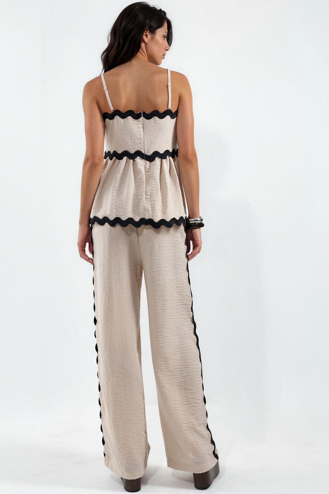 MSN Strapless Linen Blouse And Wide-leg Trouser Set 3