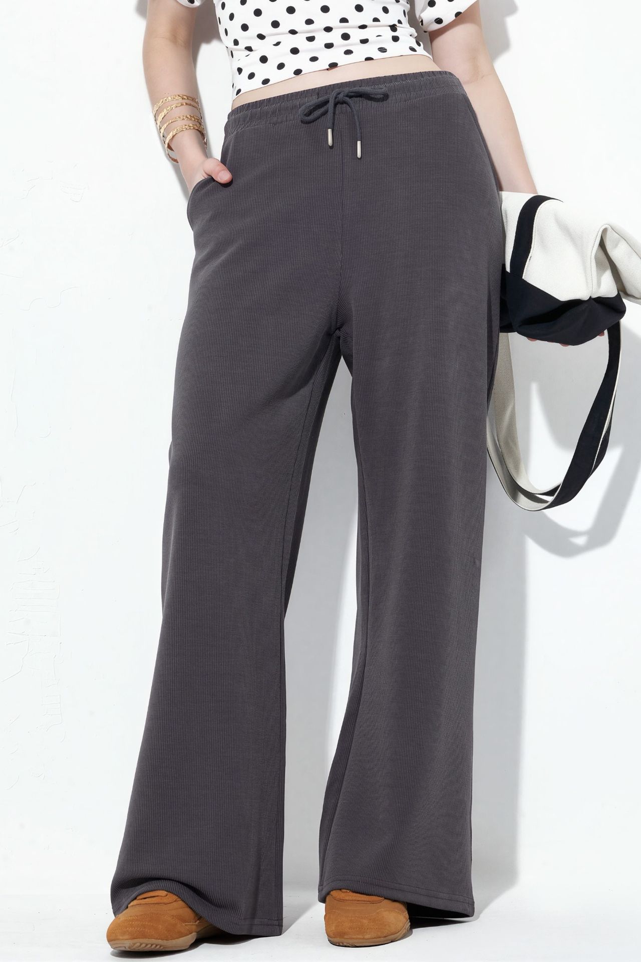 BUSEM Ribbed Drawstring Waist Pants 1