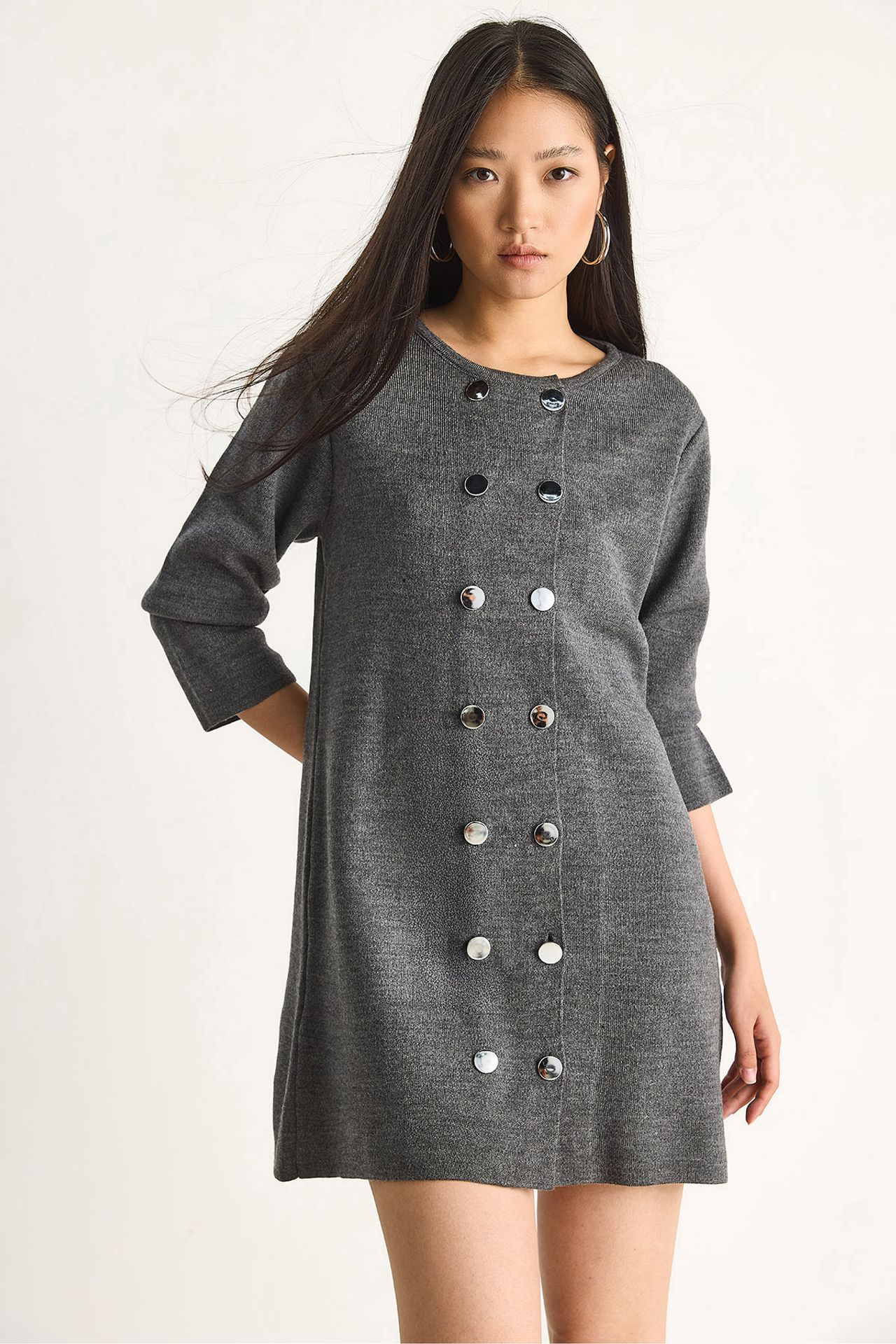 LUCCI Knit Mini Dress with Buttoned 1