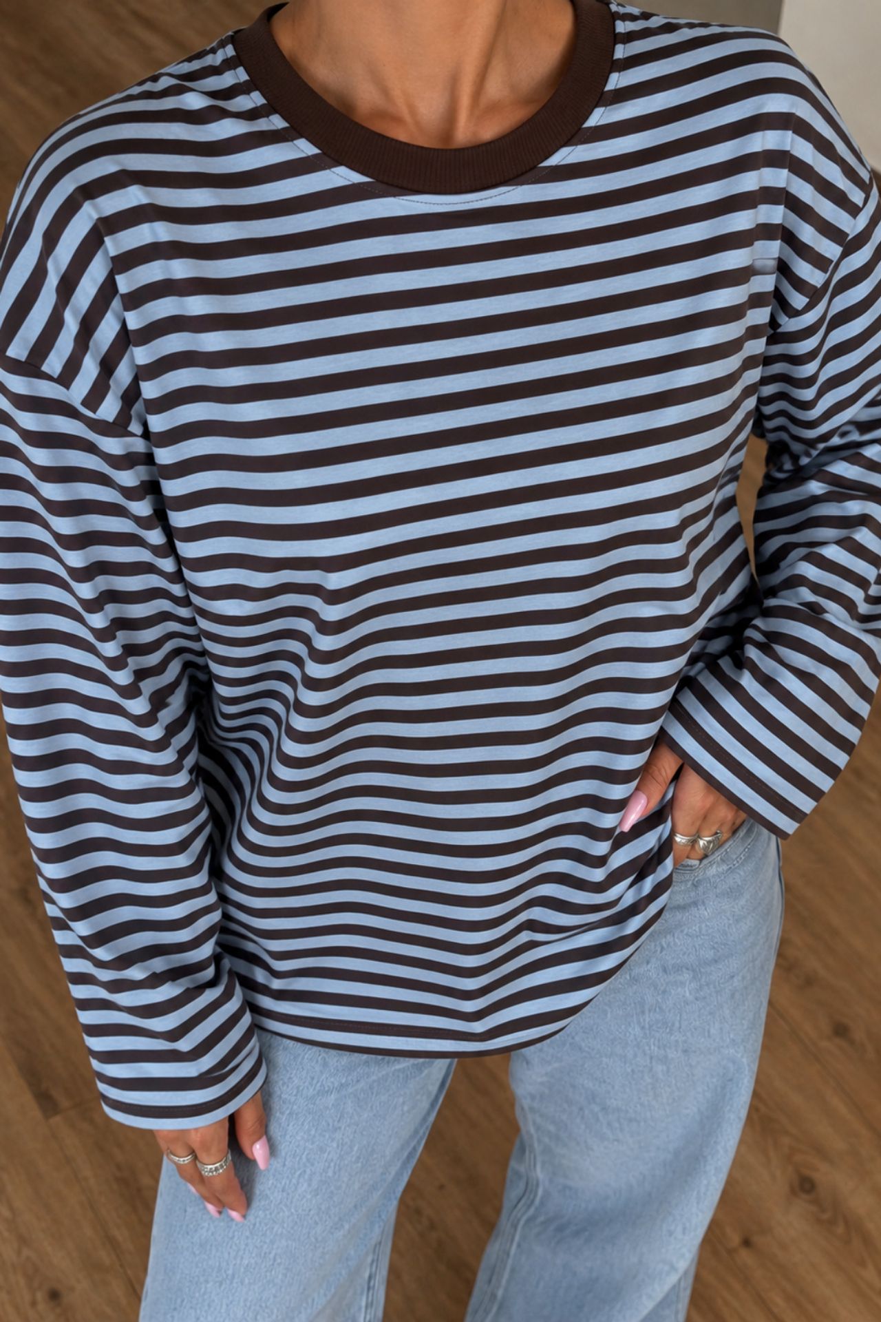 BIPANTOLON Kadın Oversize Çizgili Bisiklet Yaka Sweatshirt 2