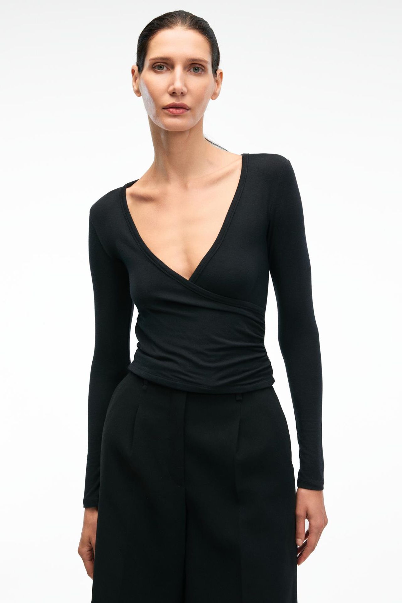 GRIMELANGE Slim Fit V-Neck Wrap Blouse 1