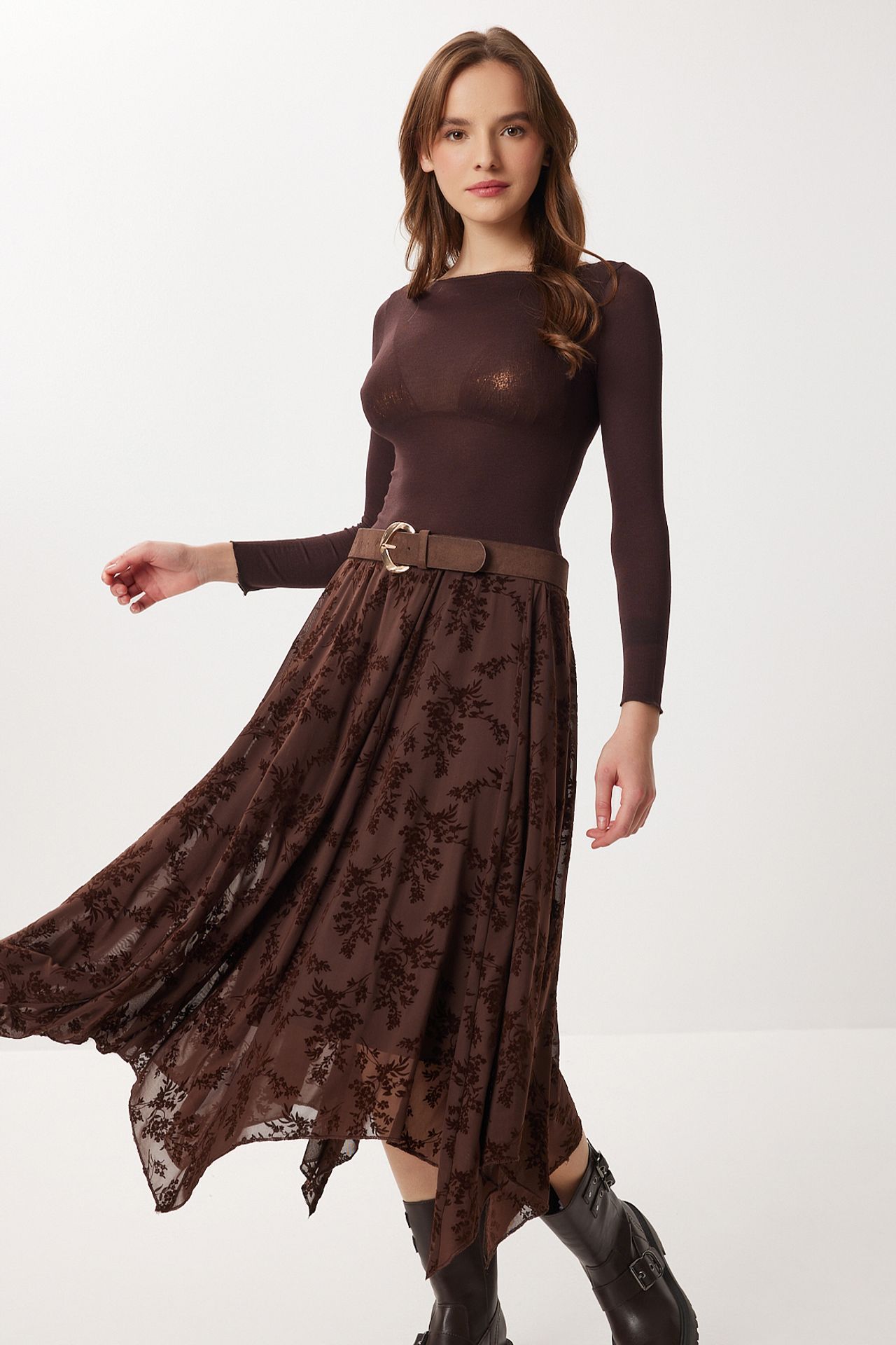 ISTANBUL High Waist Floral Midi A-Line Skirt 3