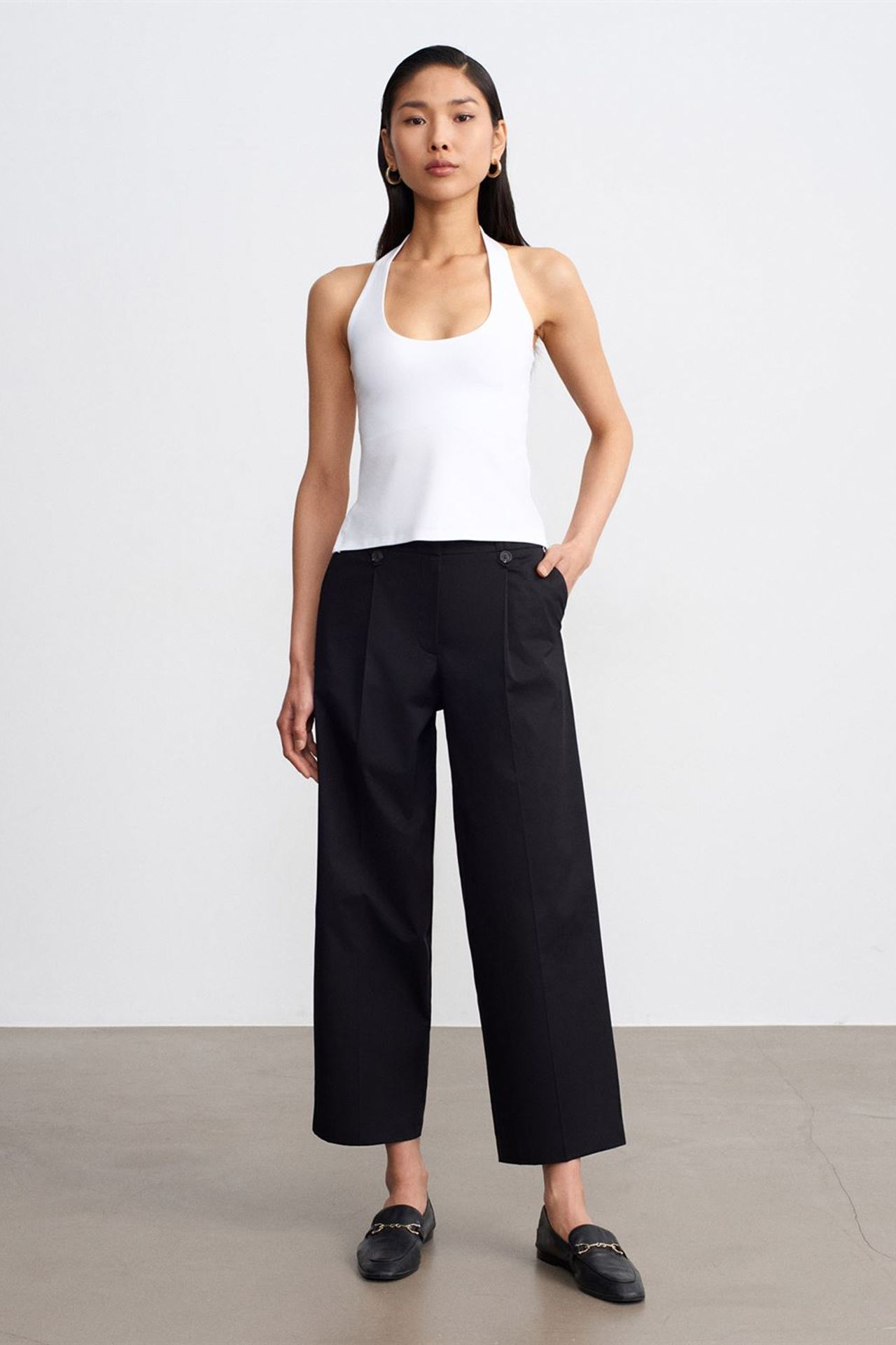 DILVIN High-Waist Wide-Leg Cotton Poplin Trousers 1