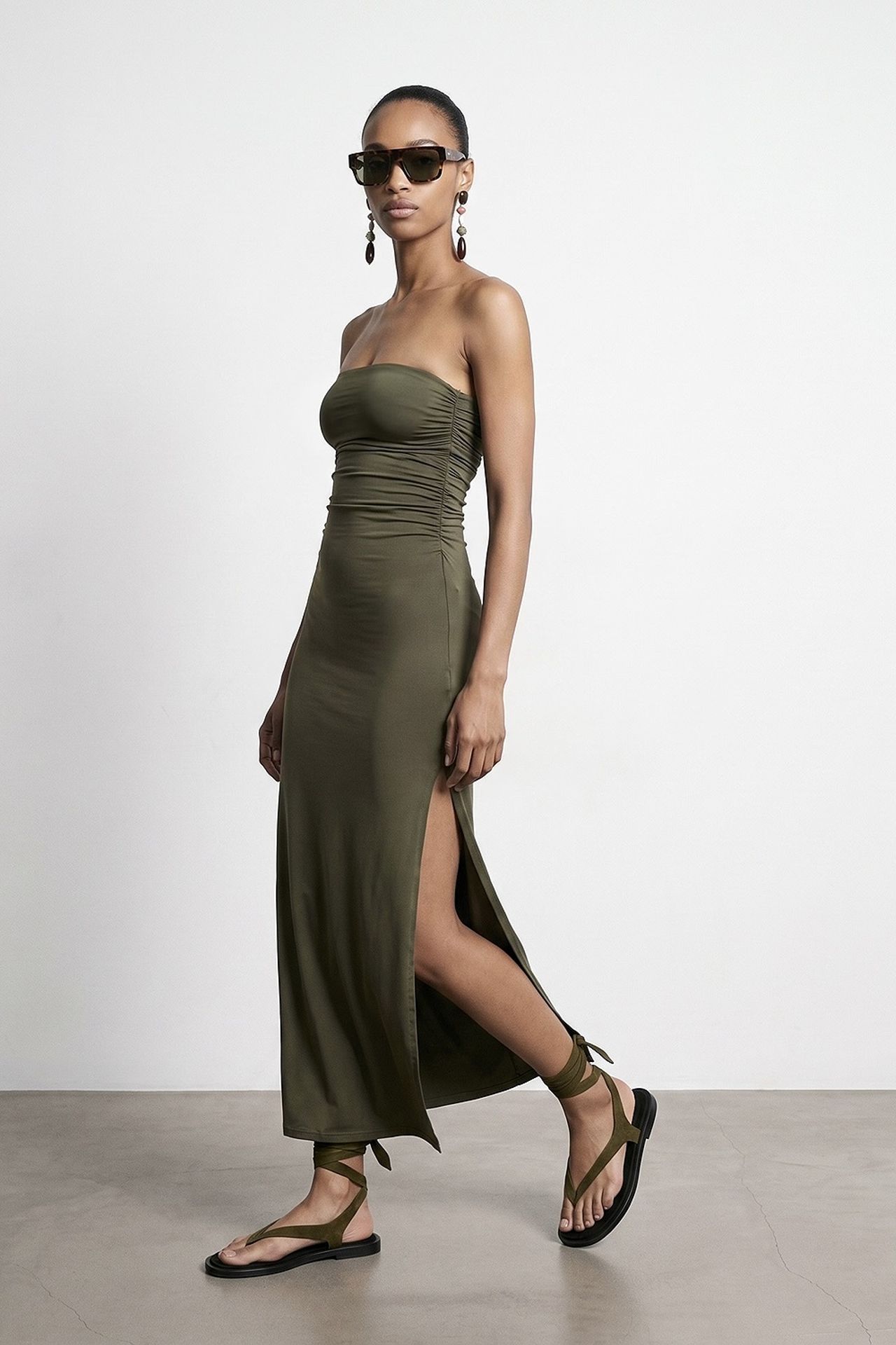 DILVIN Askısız Yırtmaçlı Bodycon Maxi Elbise 3
