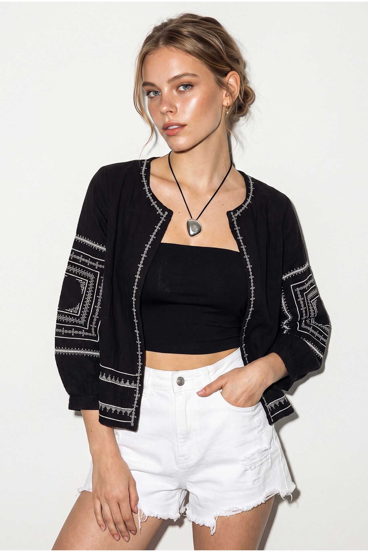 LUCCI Embroidered Crew Neck Casual Jacket 4