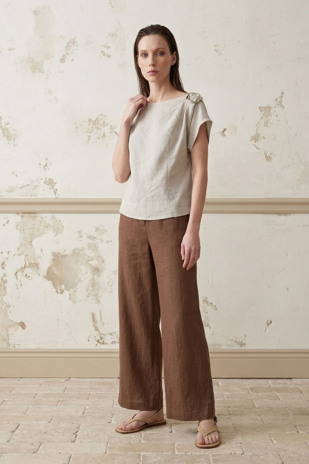 MY FASHION Cotton Poplin Boat Neck Blouse with Bow Detail 1