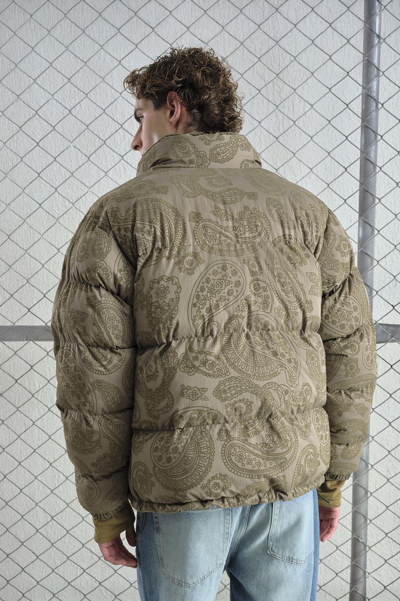 GIESTO Patterned Thick Bomber Puff Down Coat with Zipper Collar 3