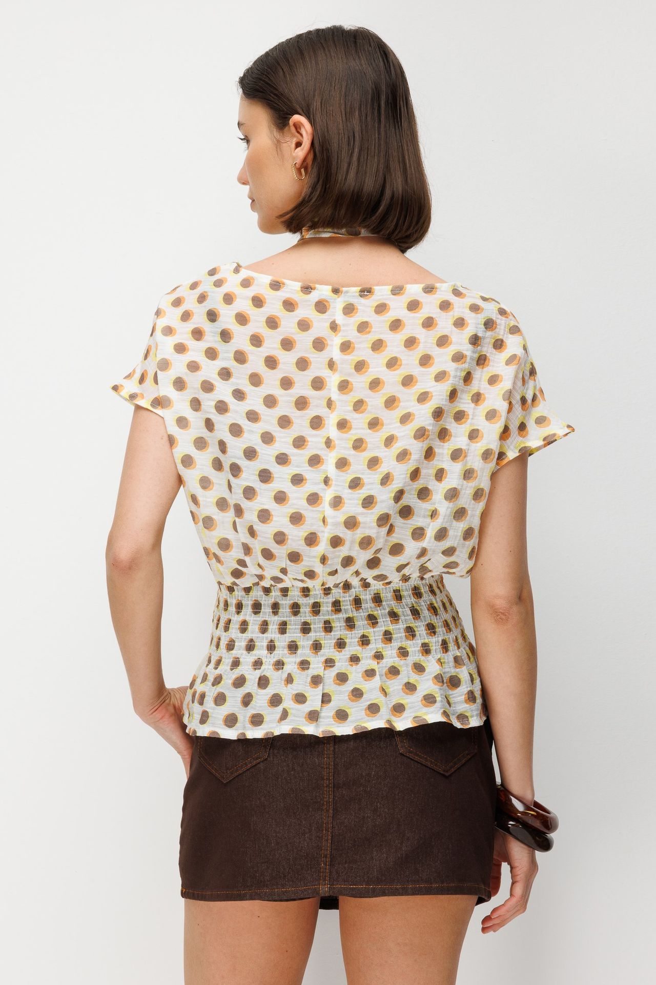 MIXRAY Choker Collar Polka Dot Blouse 7