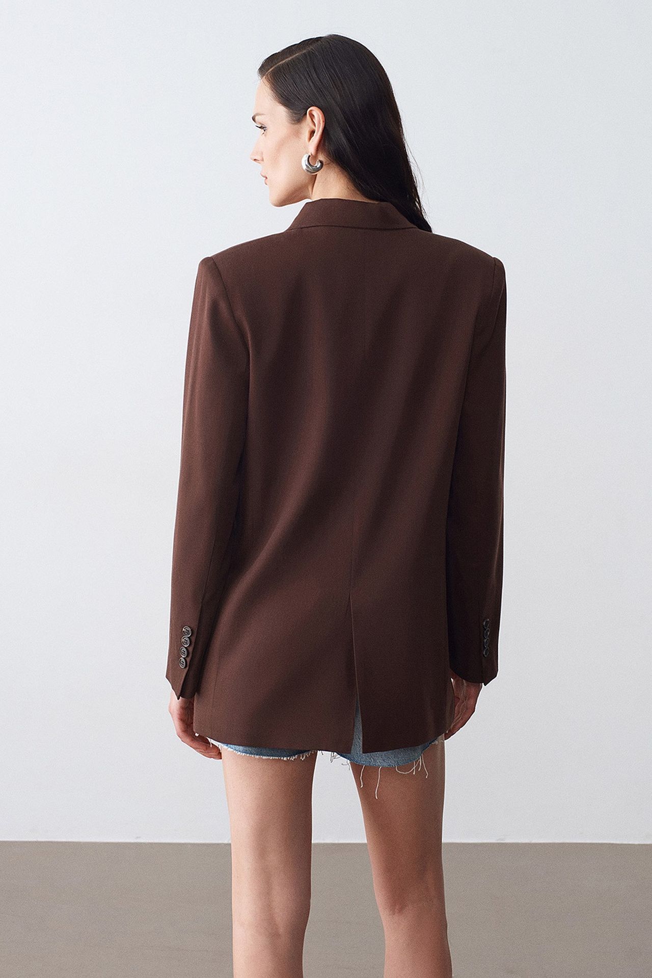 DILVIN Long Tencel Shawl-Collar Blazer