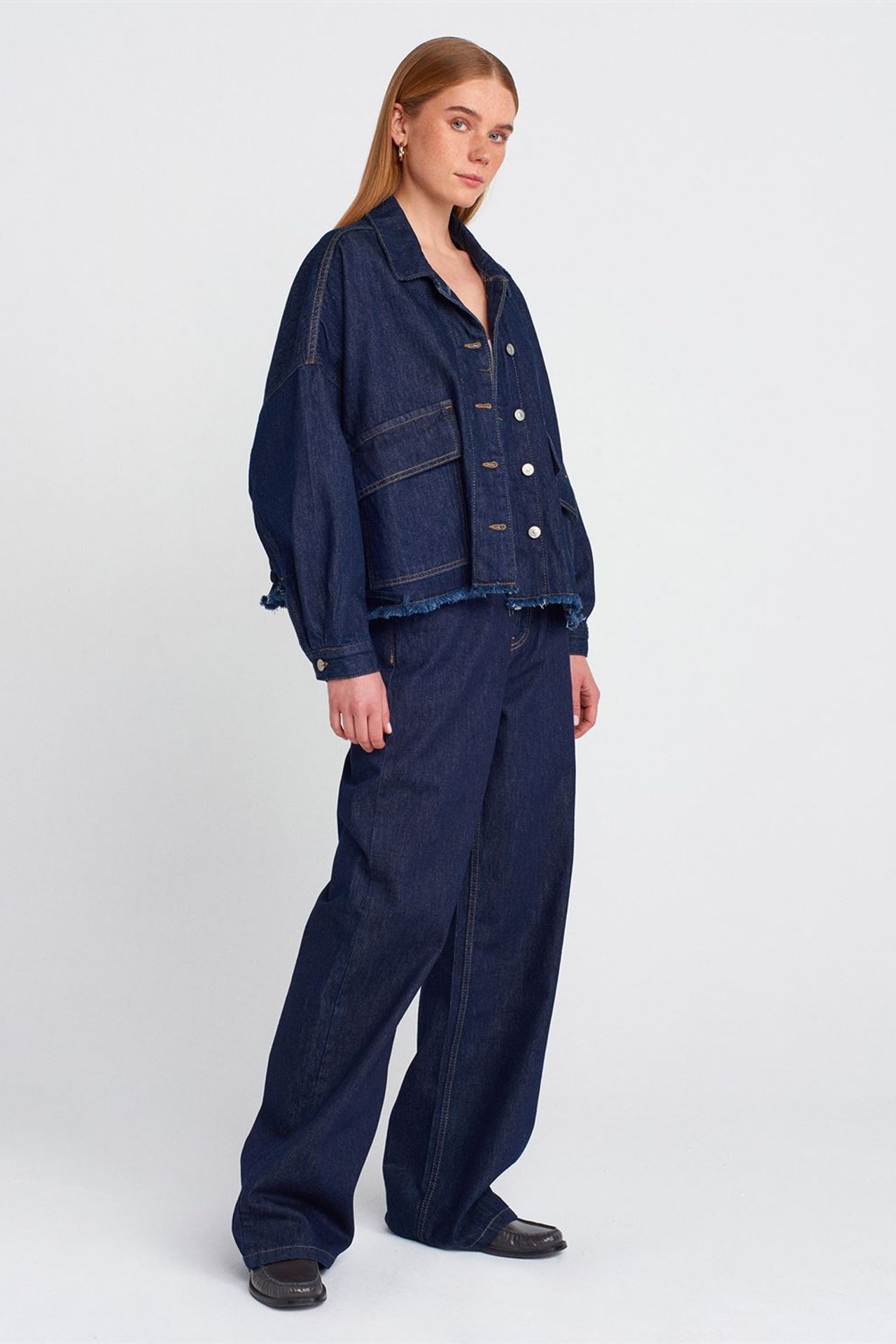 DILVIN Oversized Cotton Denim Button Jacket 3