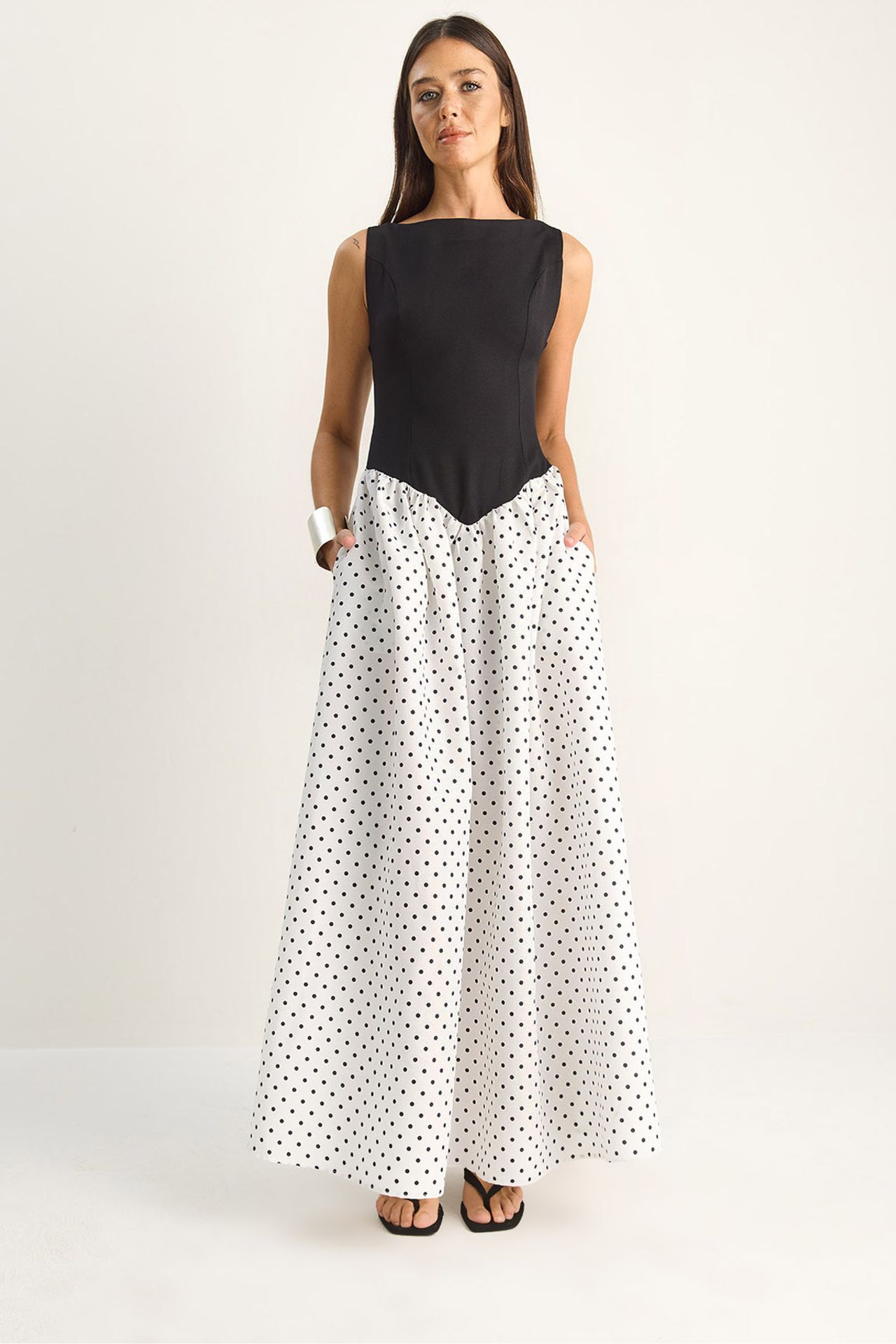 LUCCI Women's Polka Dot Maxi Dress With Pocket