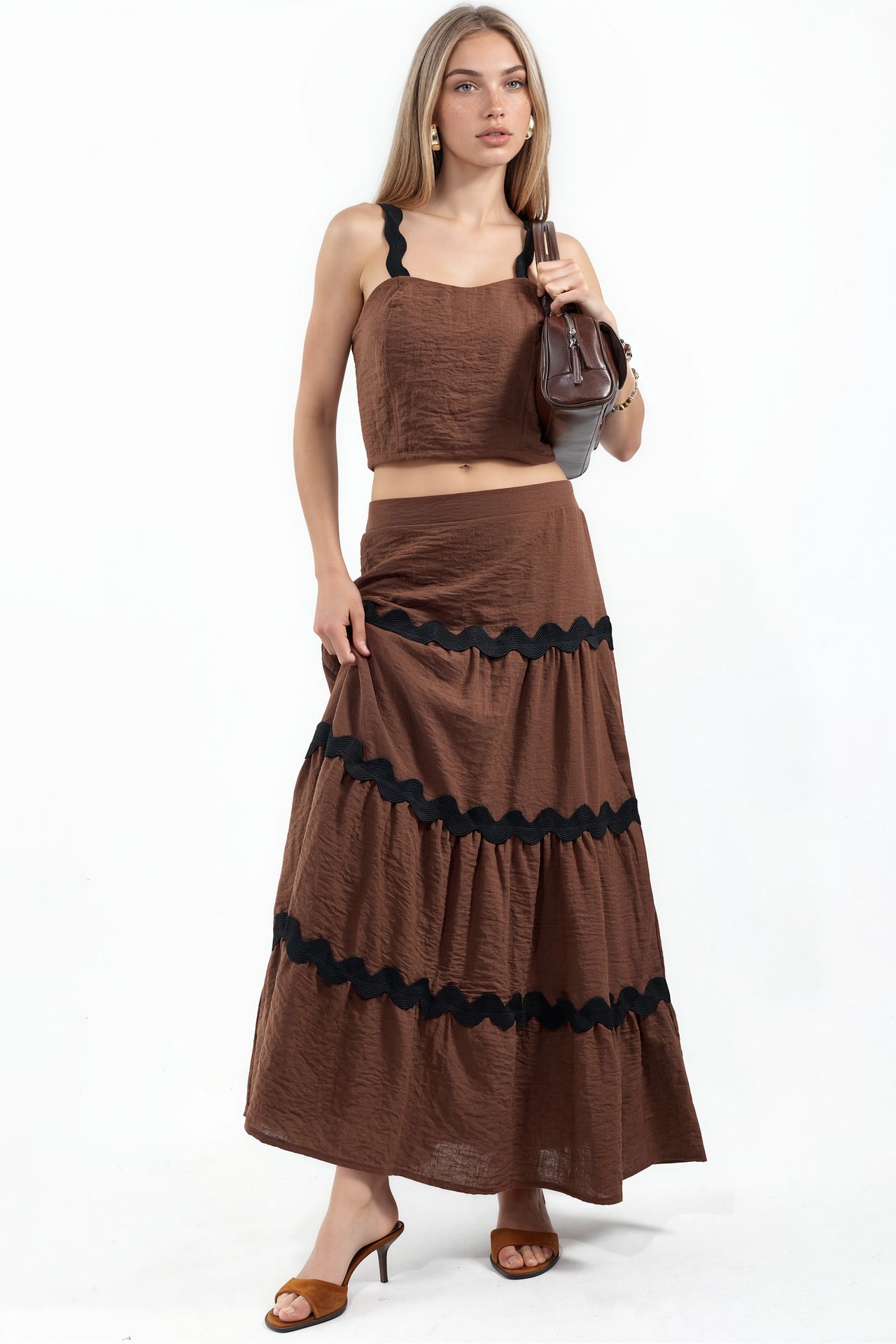 MSN Striped Linen-Blend Blouse And Skirt Set 1