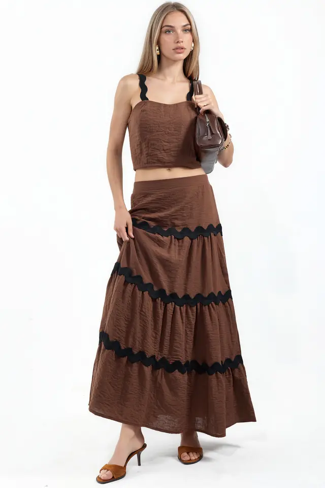 MSN Striped Linen-Blend Blouse And Skirt Set