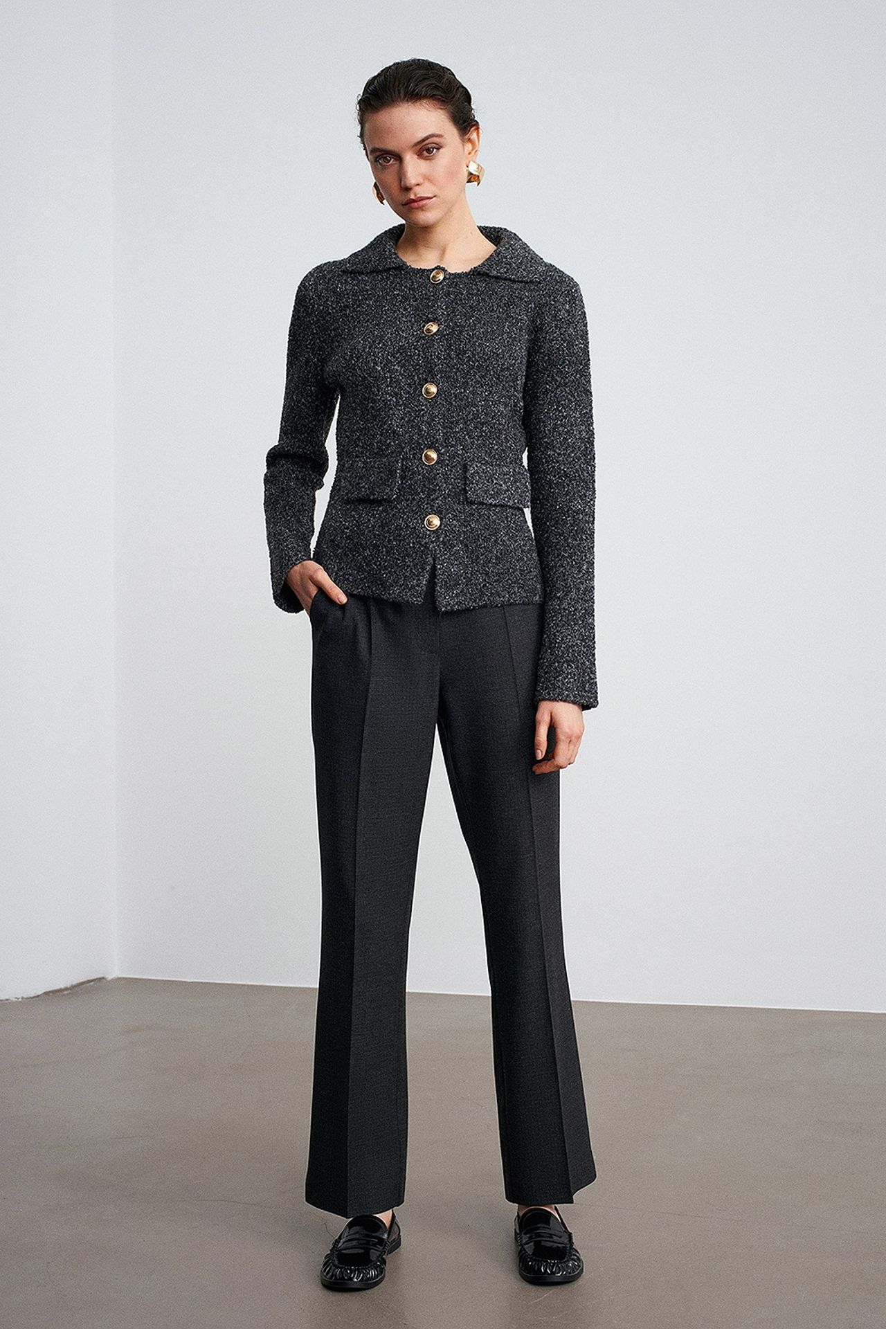 DILVIN Women's Textured Polo Collar Cardigan 5