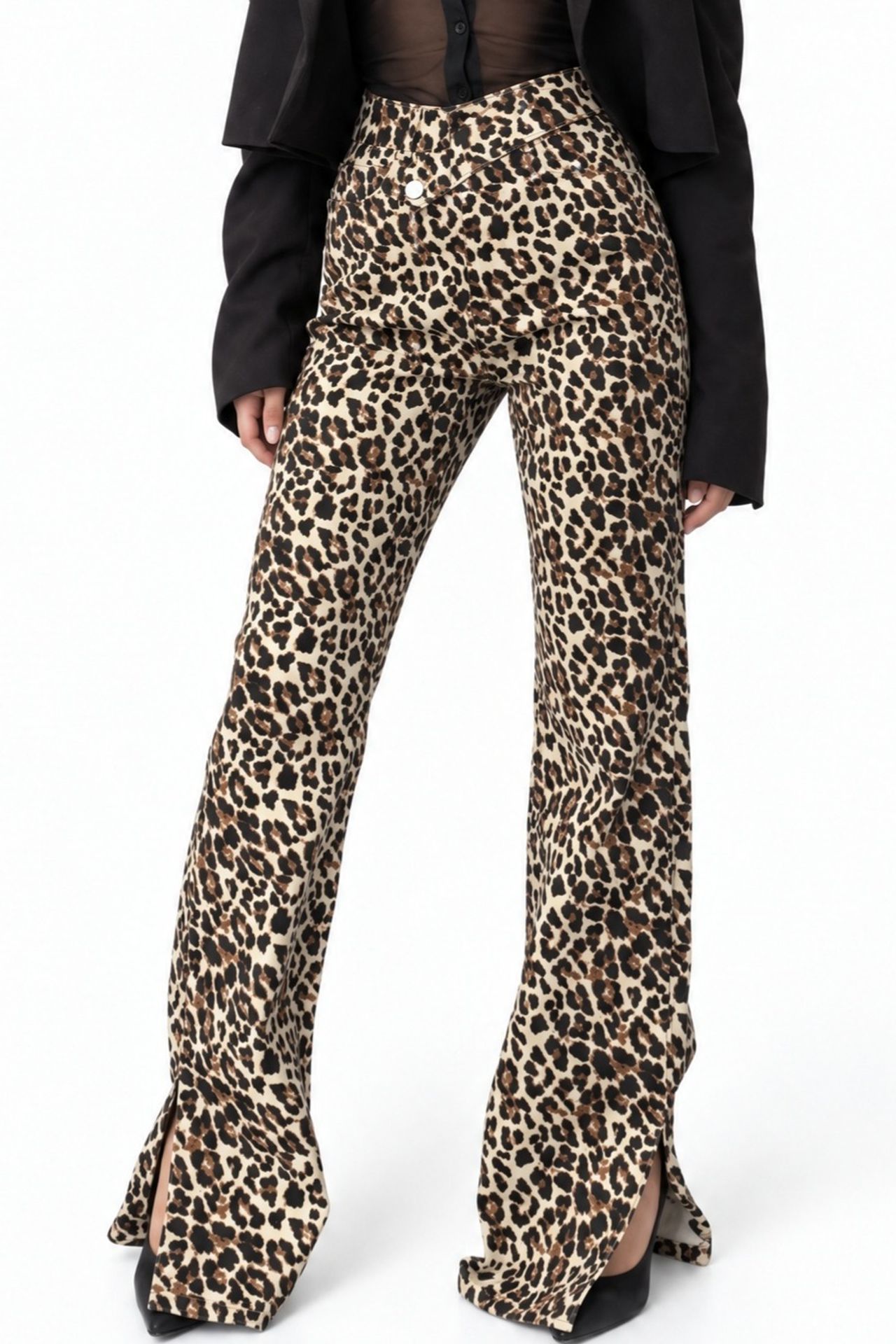 SQUALO High Waist Wide Leg Leopard Trousers 1