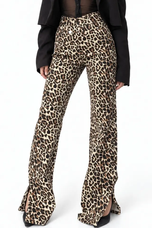 SQUALO High Waist Wide Leg Leopard Trousers