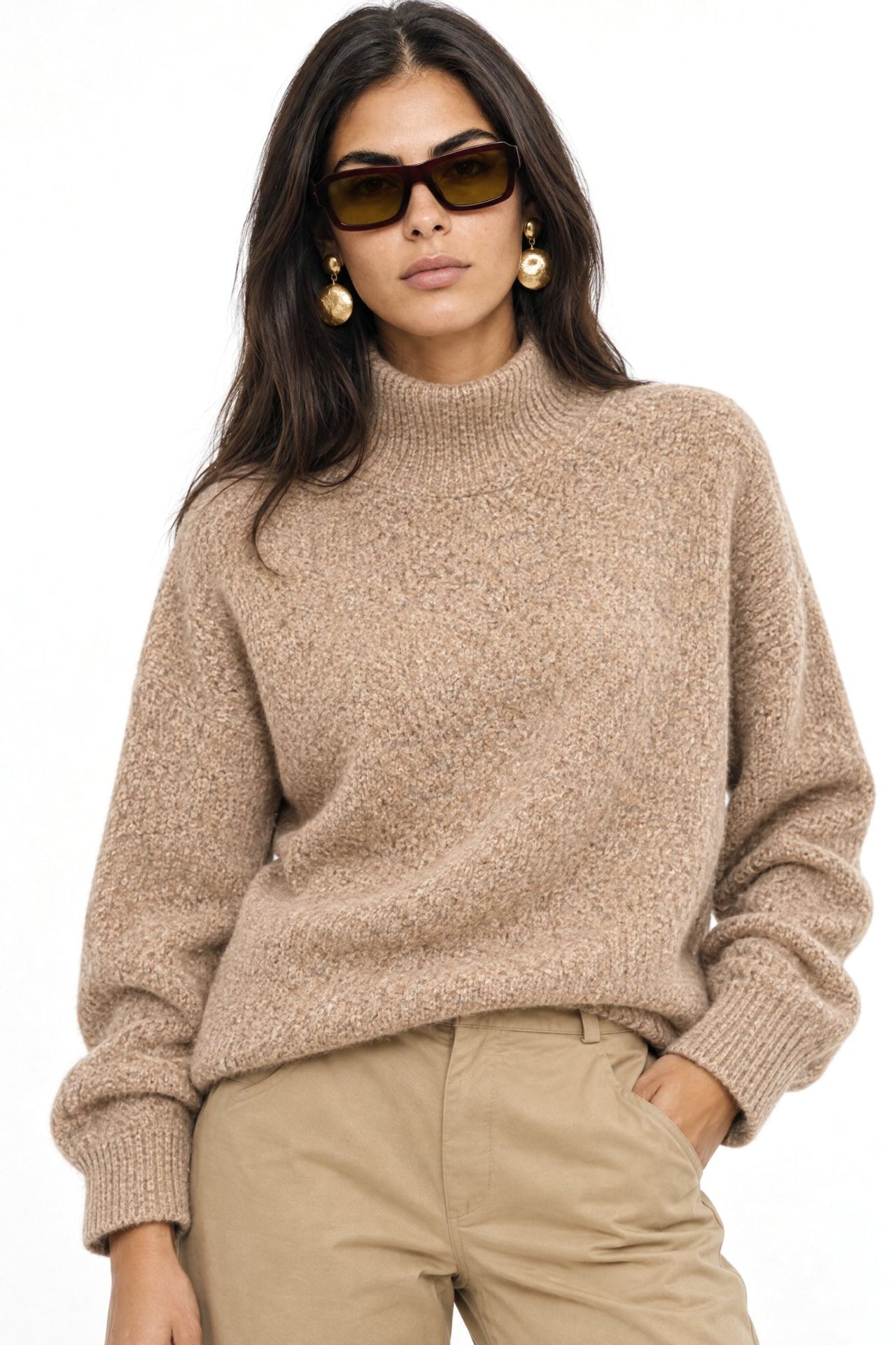 MIXRAY Oversized Ribbed Turtleneck Sweater 1