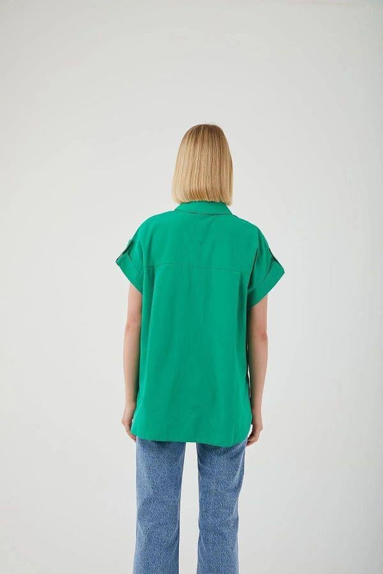 Oversized Short Sleeve Poplin Button-Up Shirt