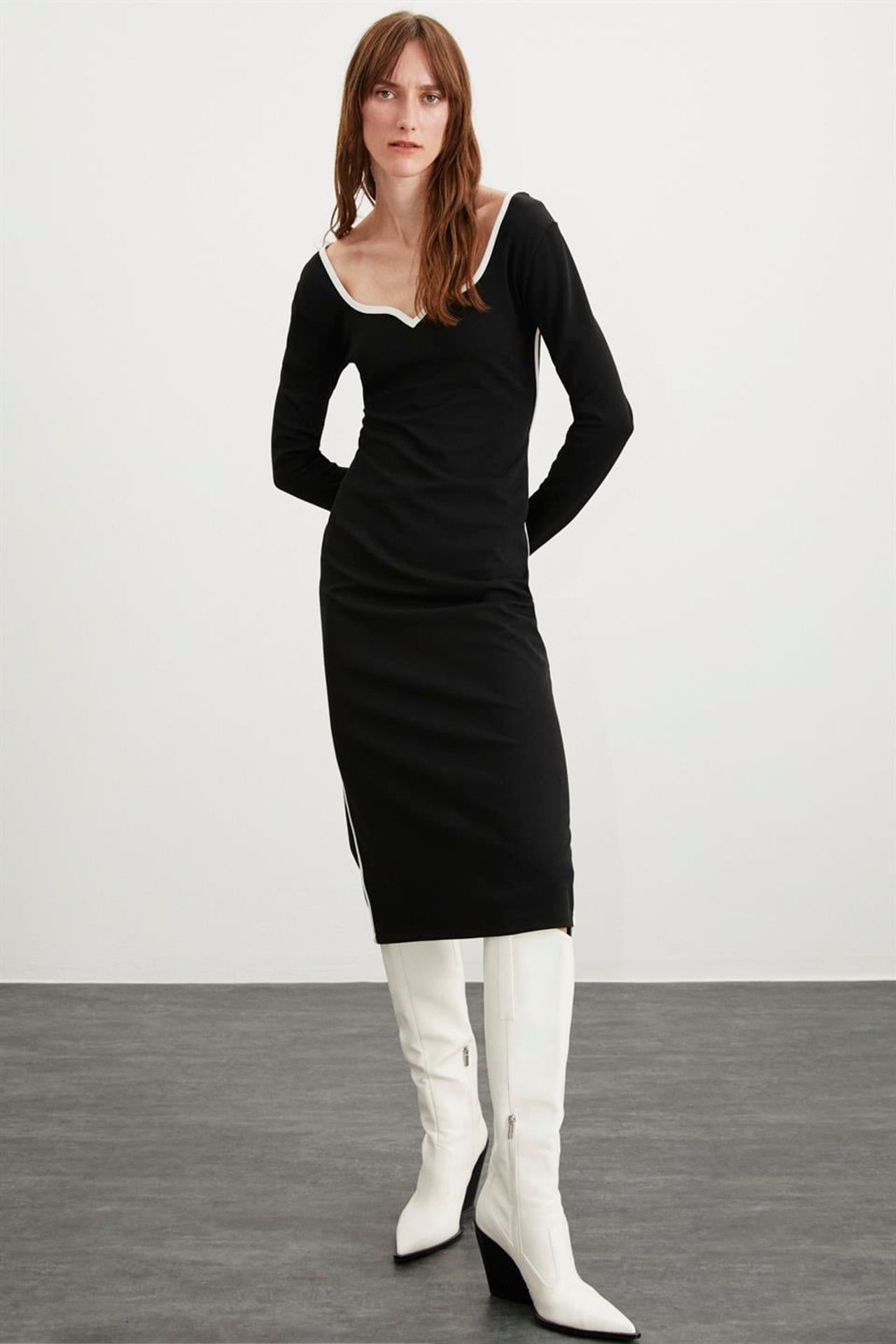GRIMELANGE Heart Collar Striped Midi Dress 5