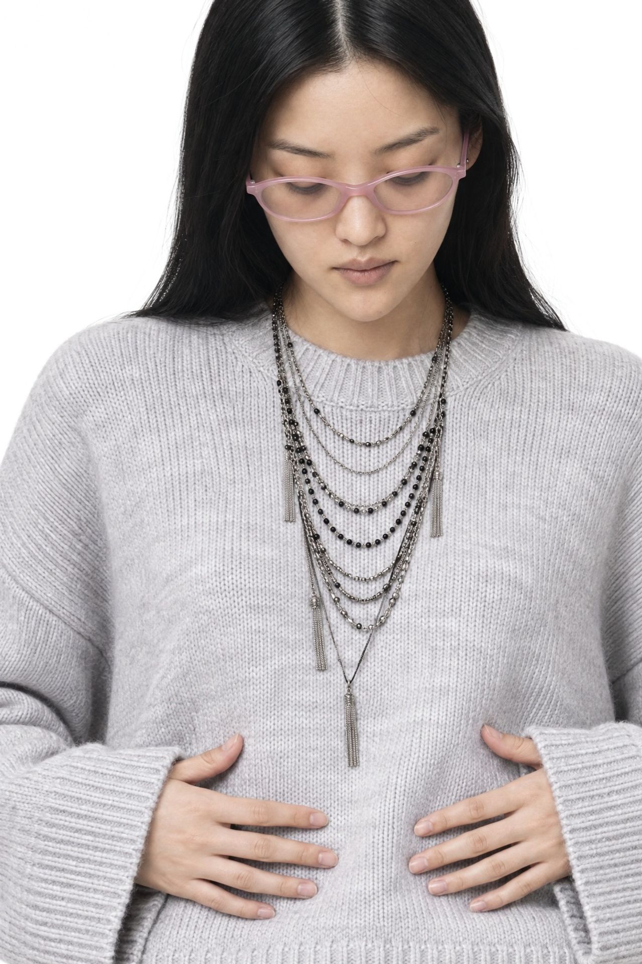 Mixray Oversized Ribbed Knit Sweater with Crew Neck 4