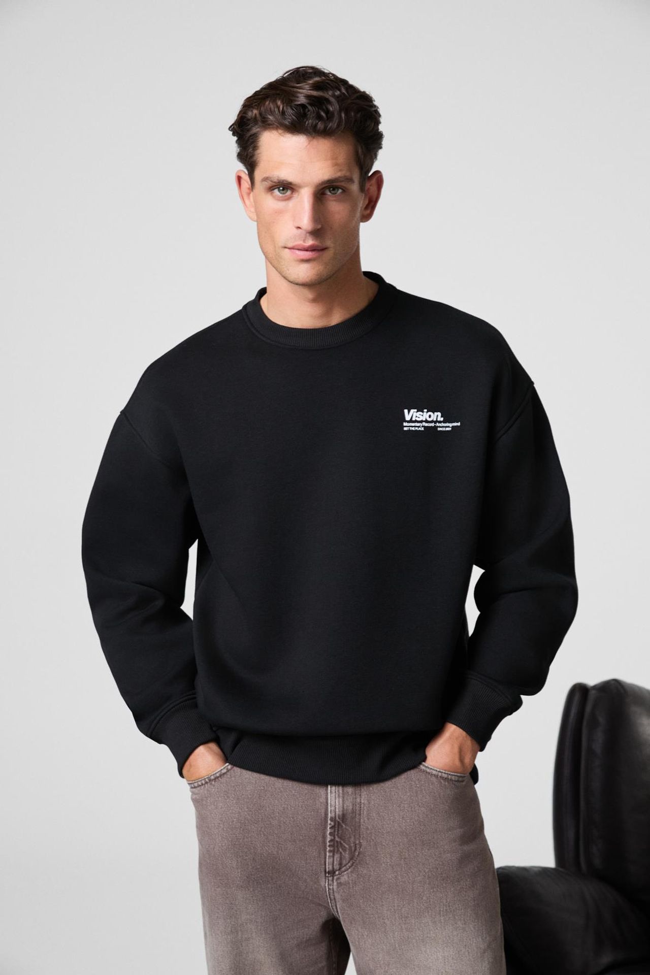 GRIMELANGE Baskılı Geniş Kalıp Bisiklet Yaka Sweatshirt 4