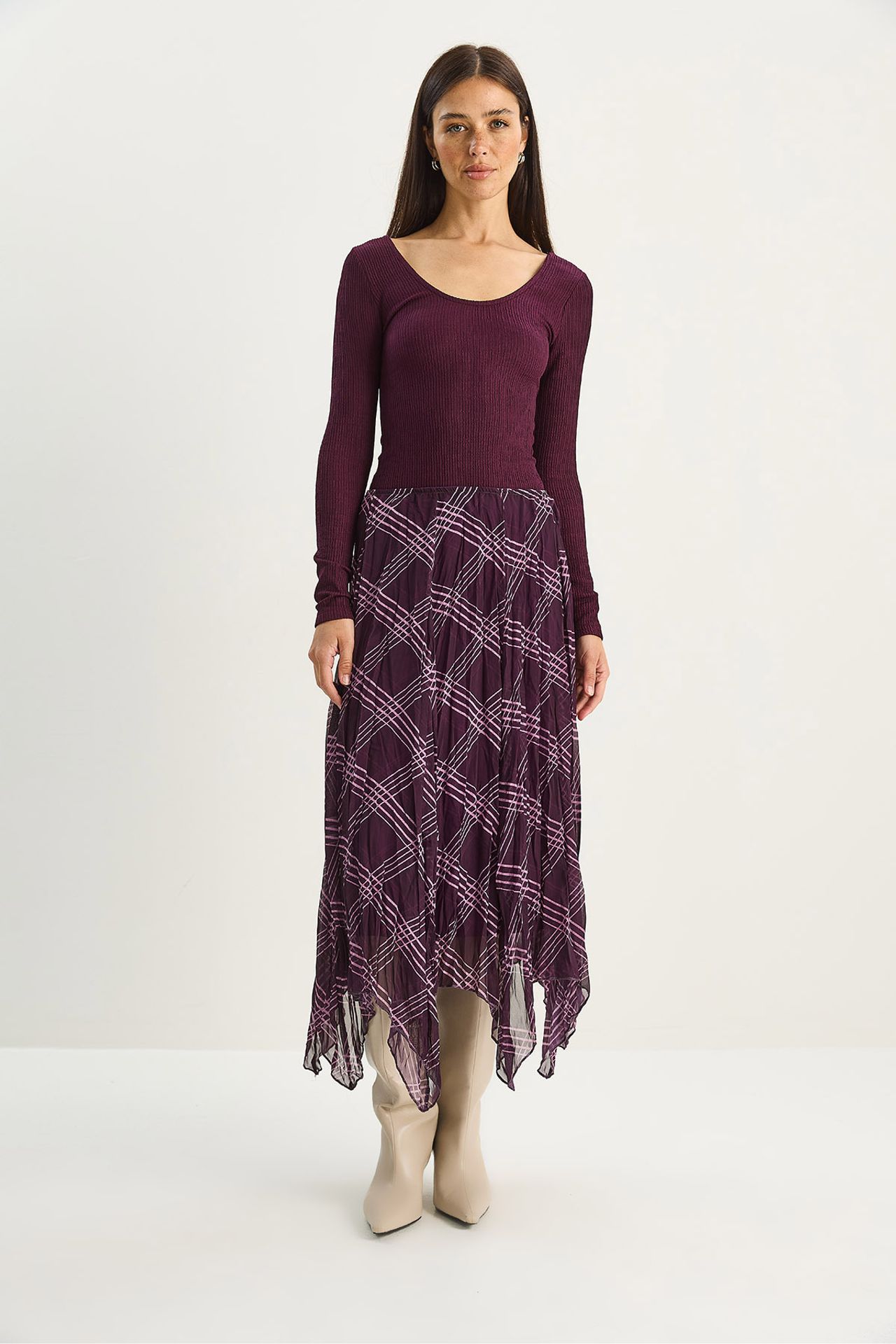 LUCCI Lined Checkered Midi Skirt 4