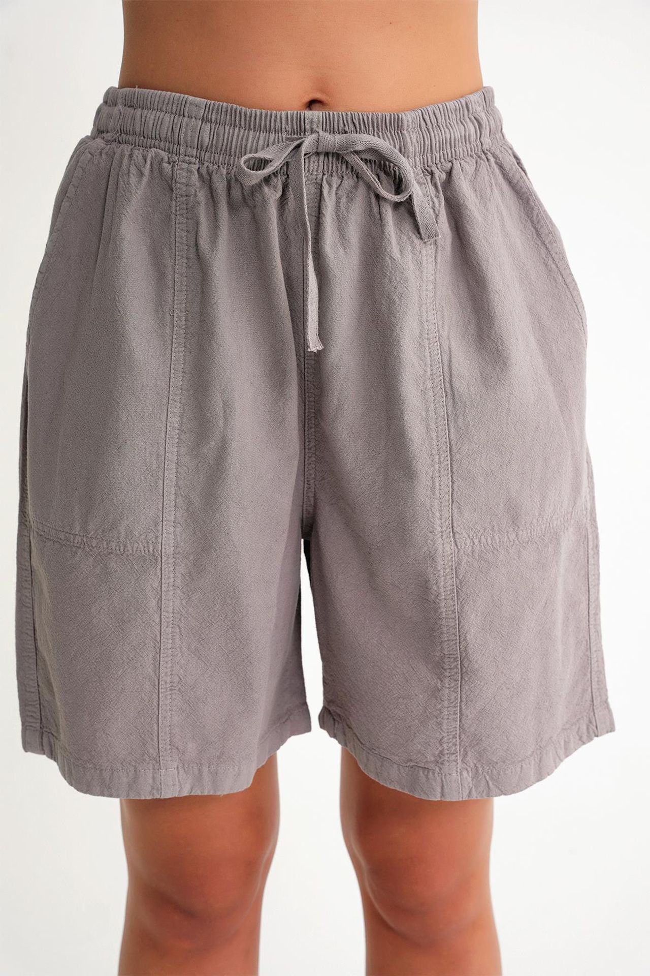 Mixray High Waist Cotton Drawstring Mini Shorts 5