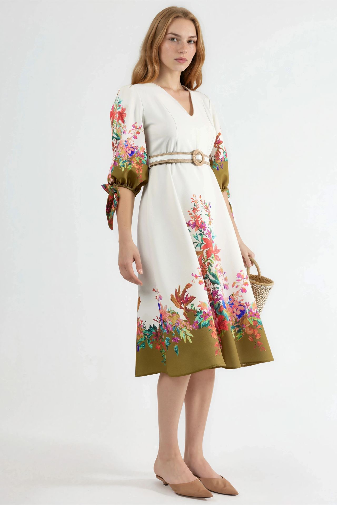 MSN Floral Belted Midi A-Line Dress 2