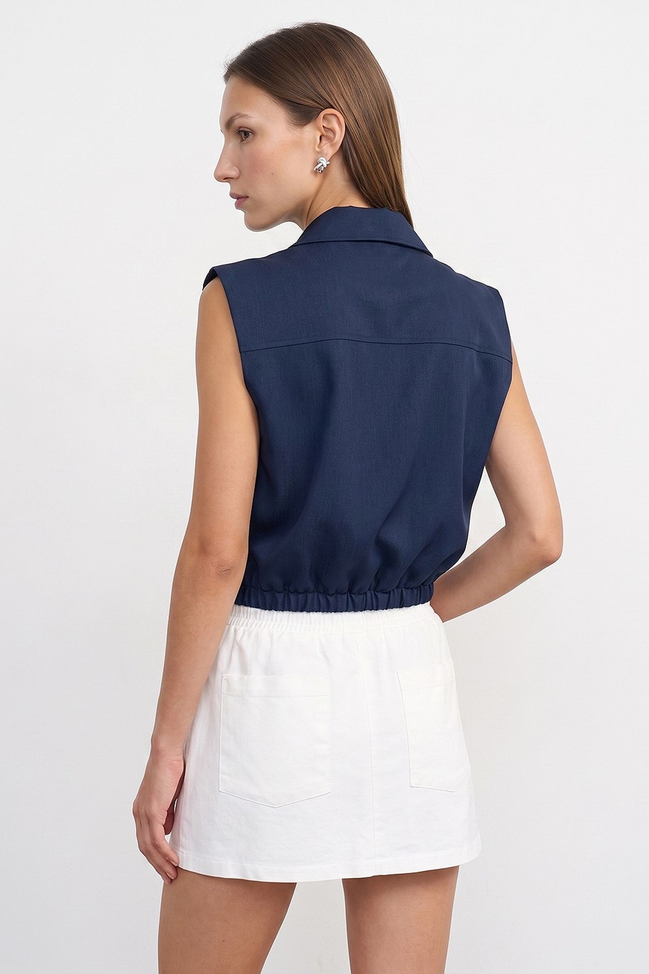 DILVIN Women's Cropped Sleeveless Shirt With Zip 2