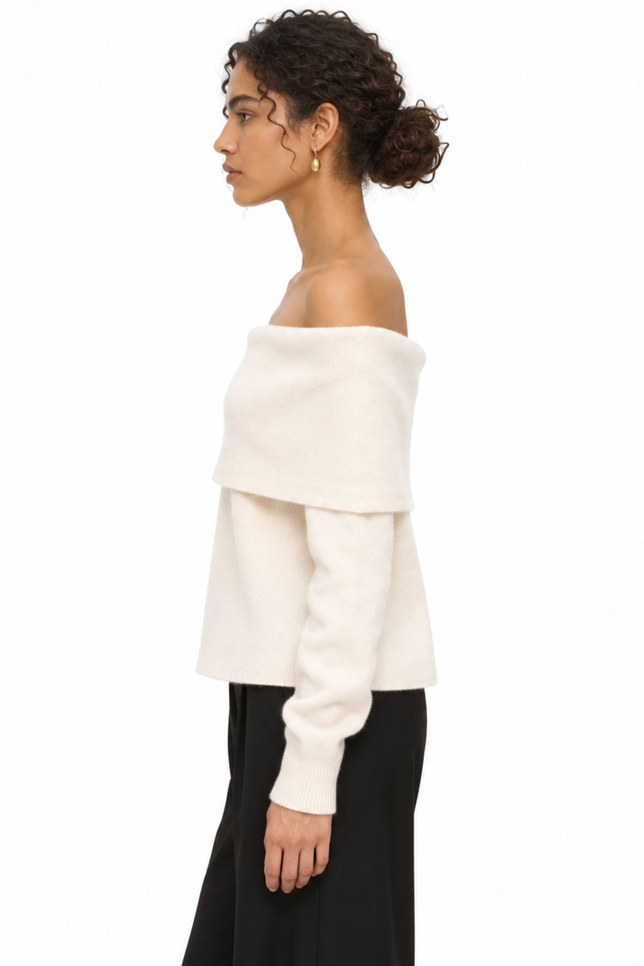 MIXRAY Oversized Ribbed Knitwear Blouse with Madonna Collar 3