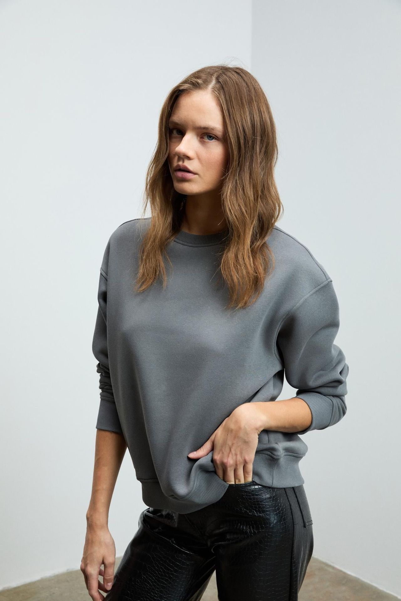 GRIMELANGE Geniş Kesimli Fitilli Bisiklet Yaka Sweatshirt 3