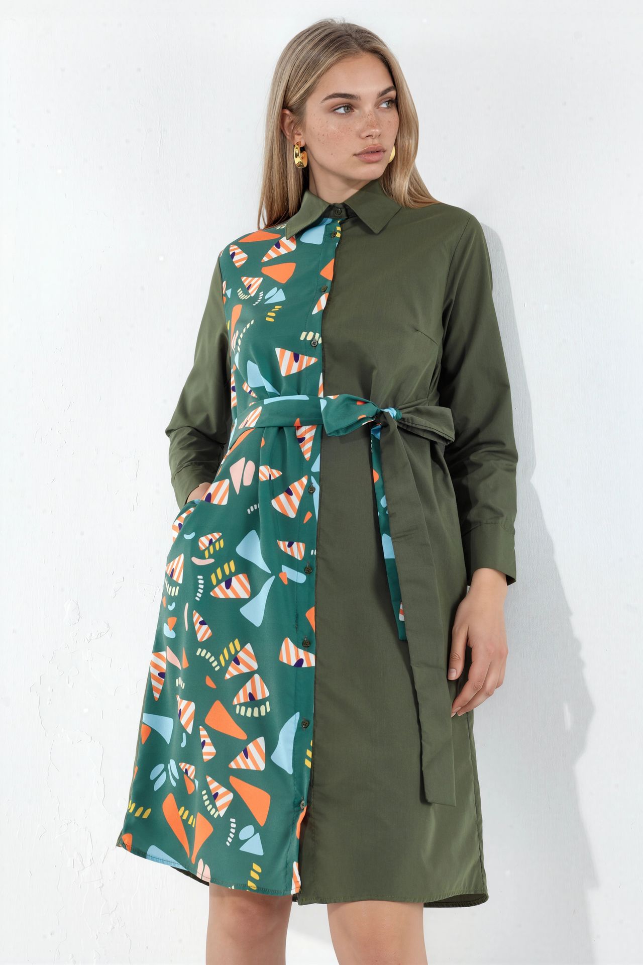MSN Printed Mini Shirt Dress With Tie Detail 3