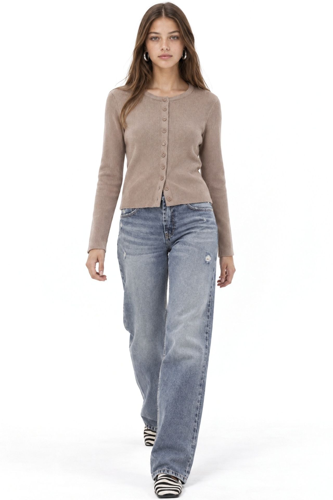 Mixray Buttoned Slim Fit Ribbed Knit Cardigan 3