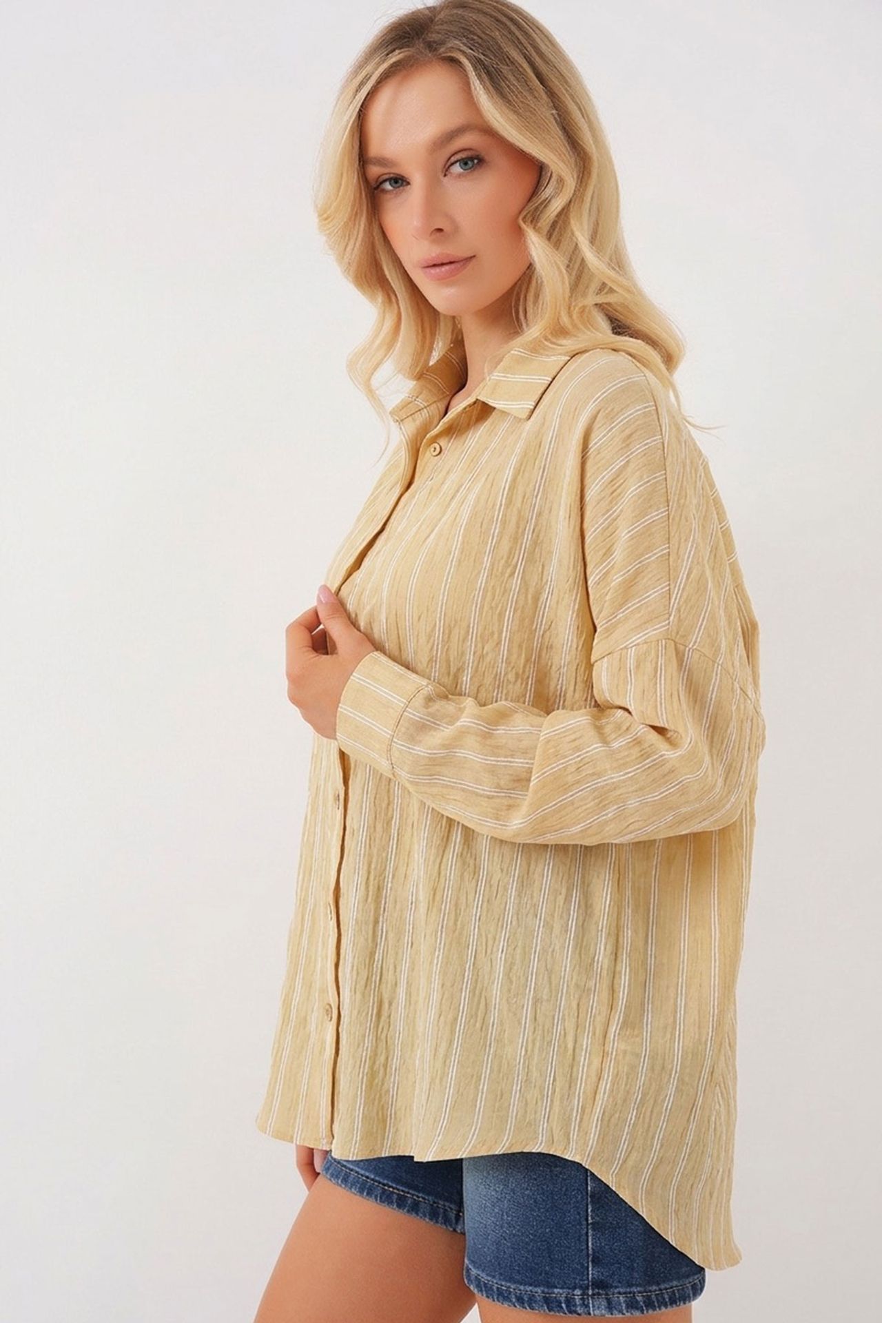 BDART Textured Striped Oversized Shirt with Button Closure 2