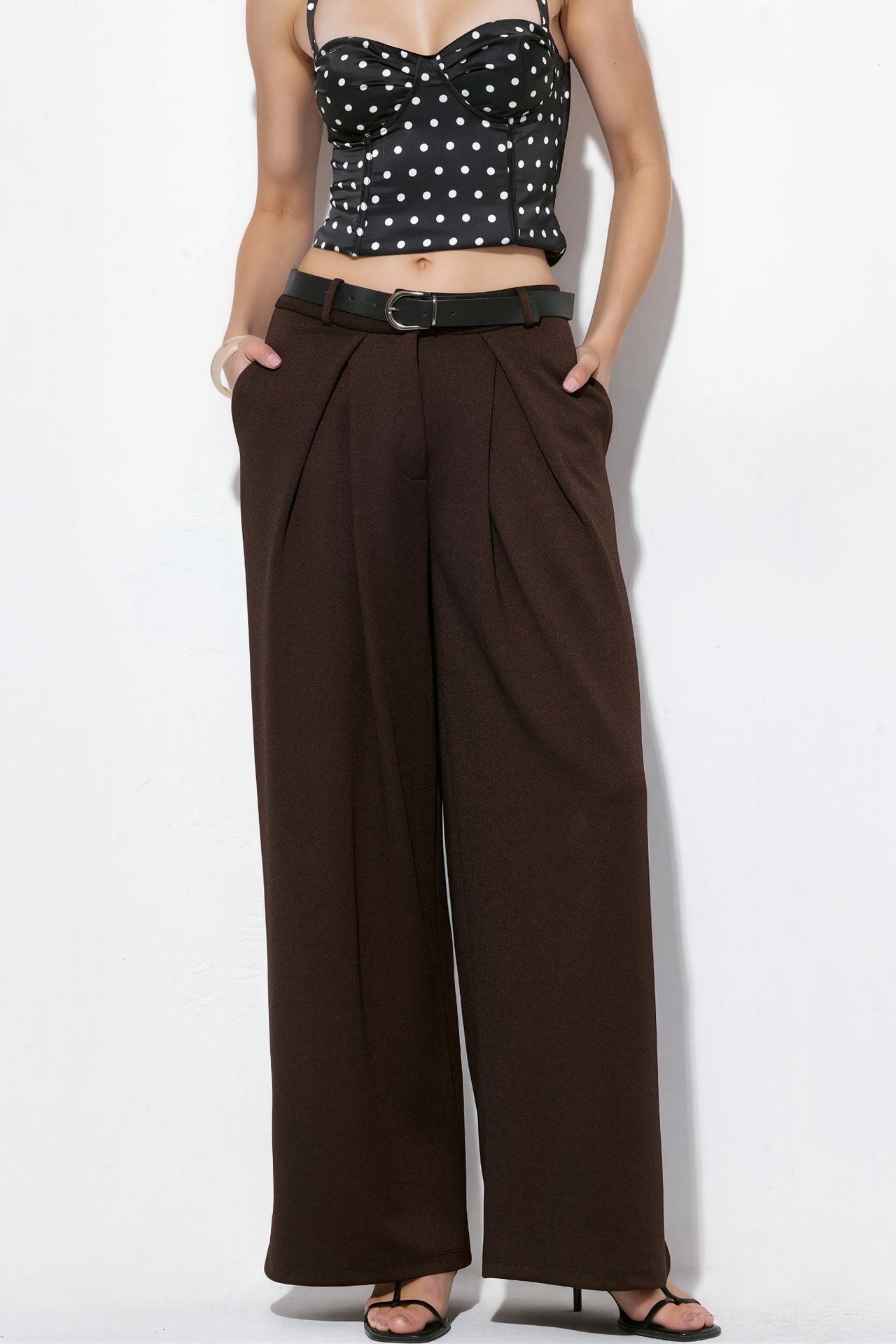 BUSEM High-Waist Wide-Leg Crepe Trousers With Belt 1