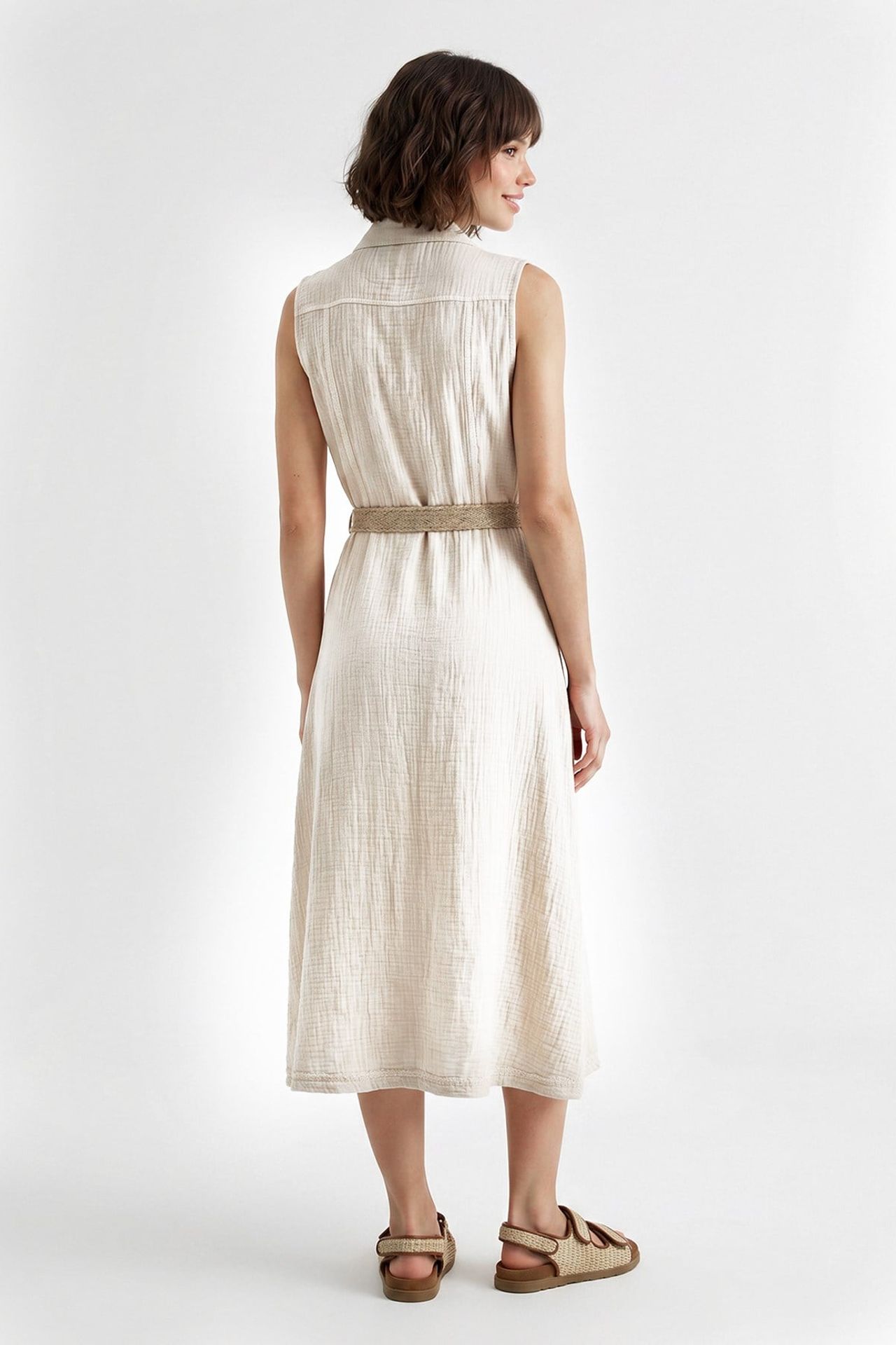 MIXRAY Belted Cotton Midi Shirt Dress 5