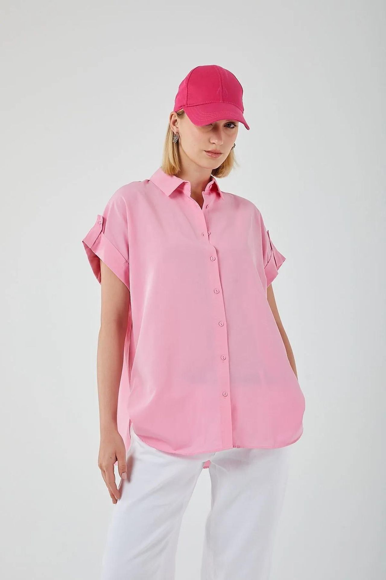 Oversized Short Sleeve Poplin Button-Up Shirt 3