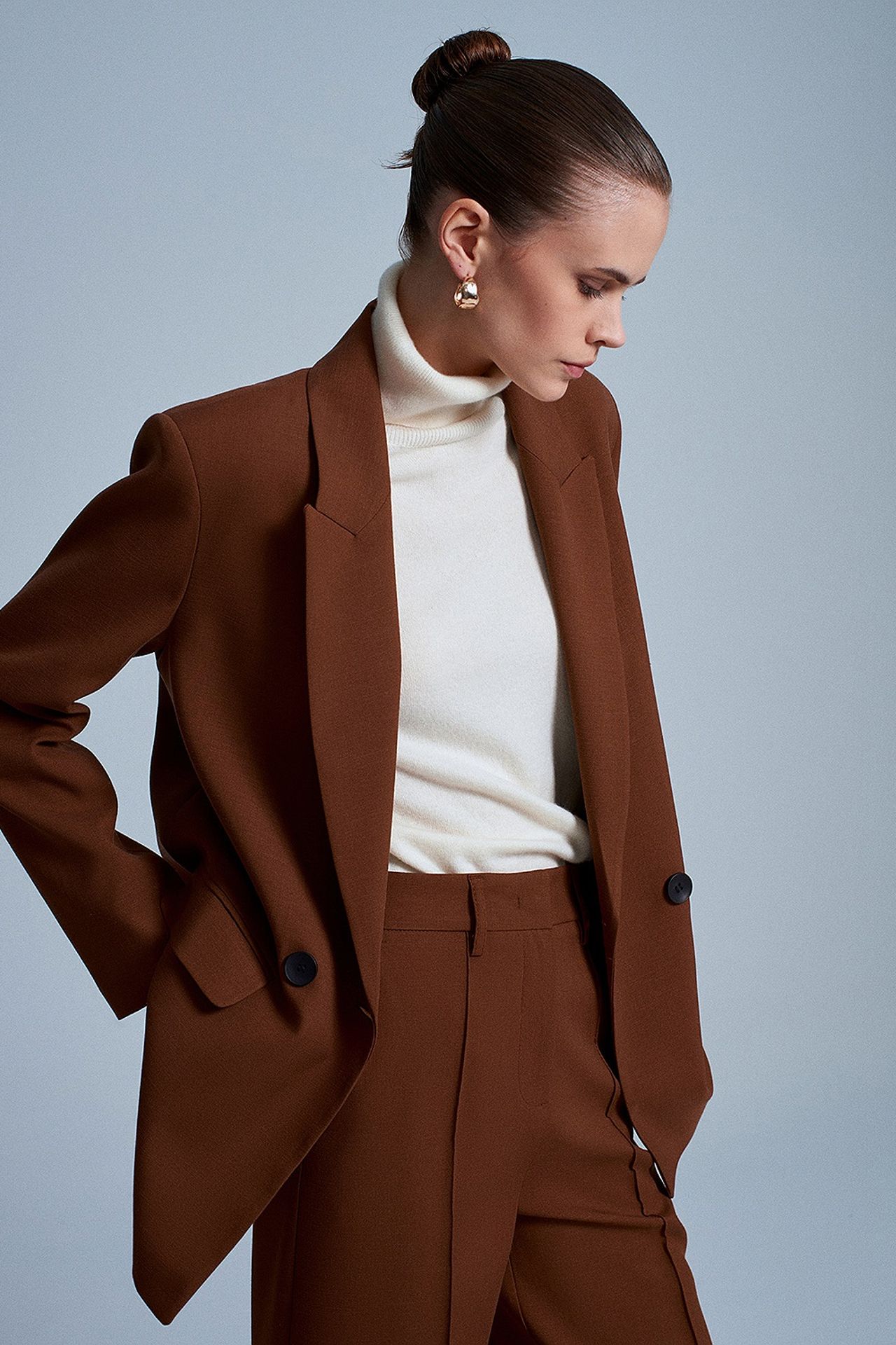 DILVIN Oversize Uzun Krep Blazer Ceket 4