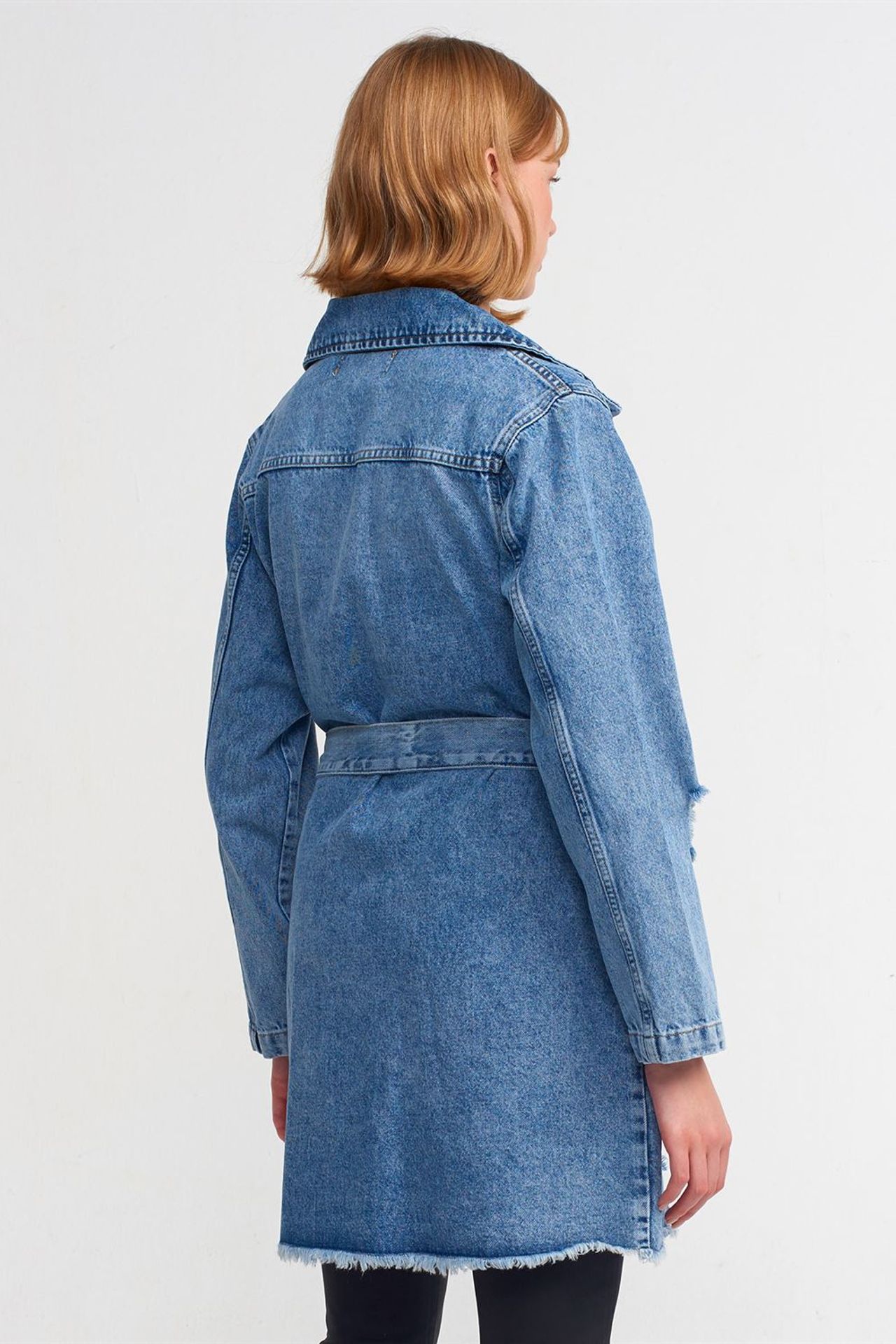 DILVIN Long Cotton Denim Trench Coat 2