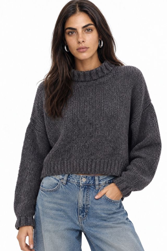 Mixray Thick Turtleneck Textured Crop Sweater