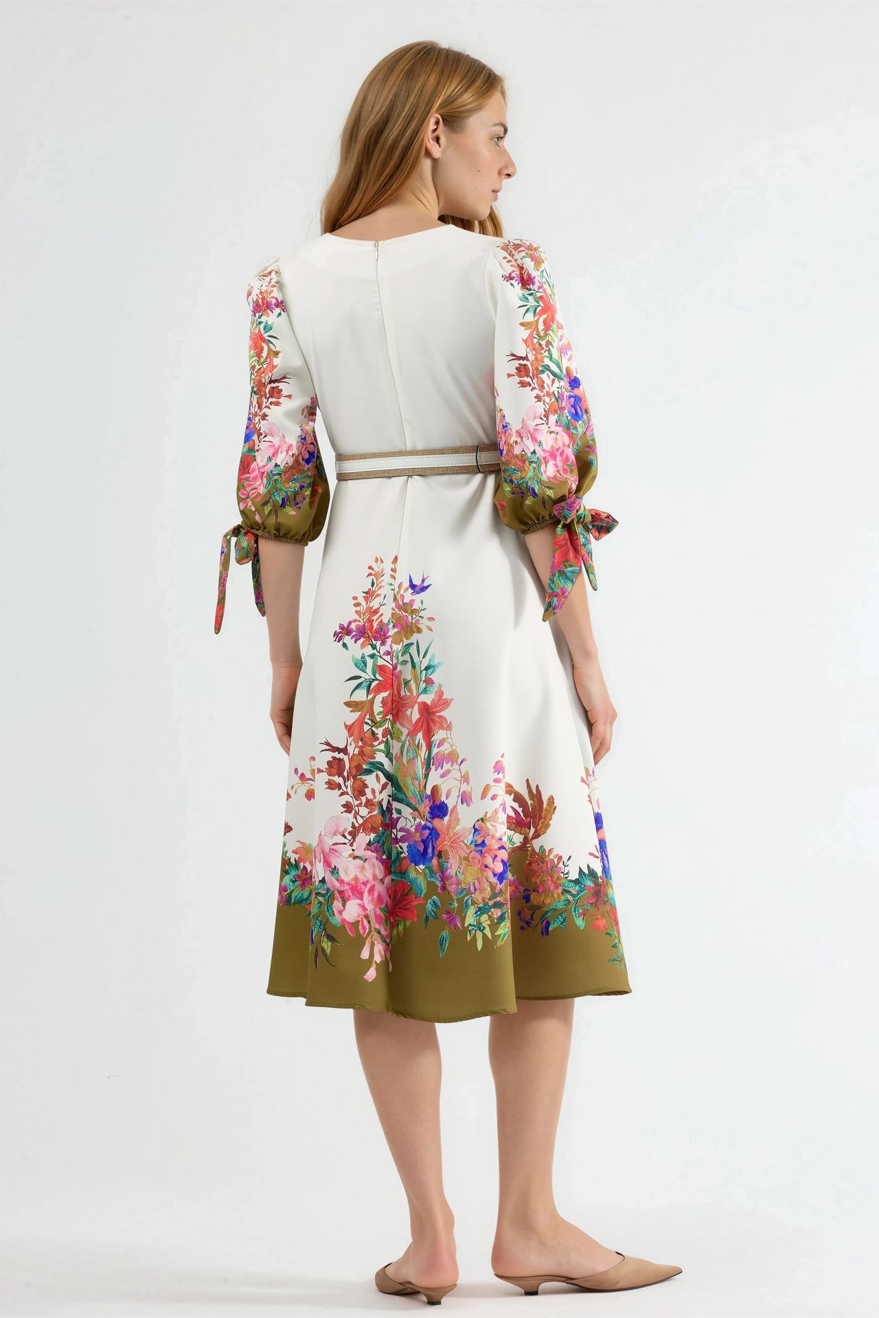 MSN Floral Belted Midi A-Line Dress 5