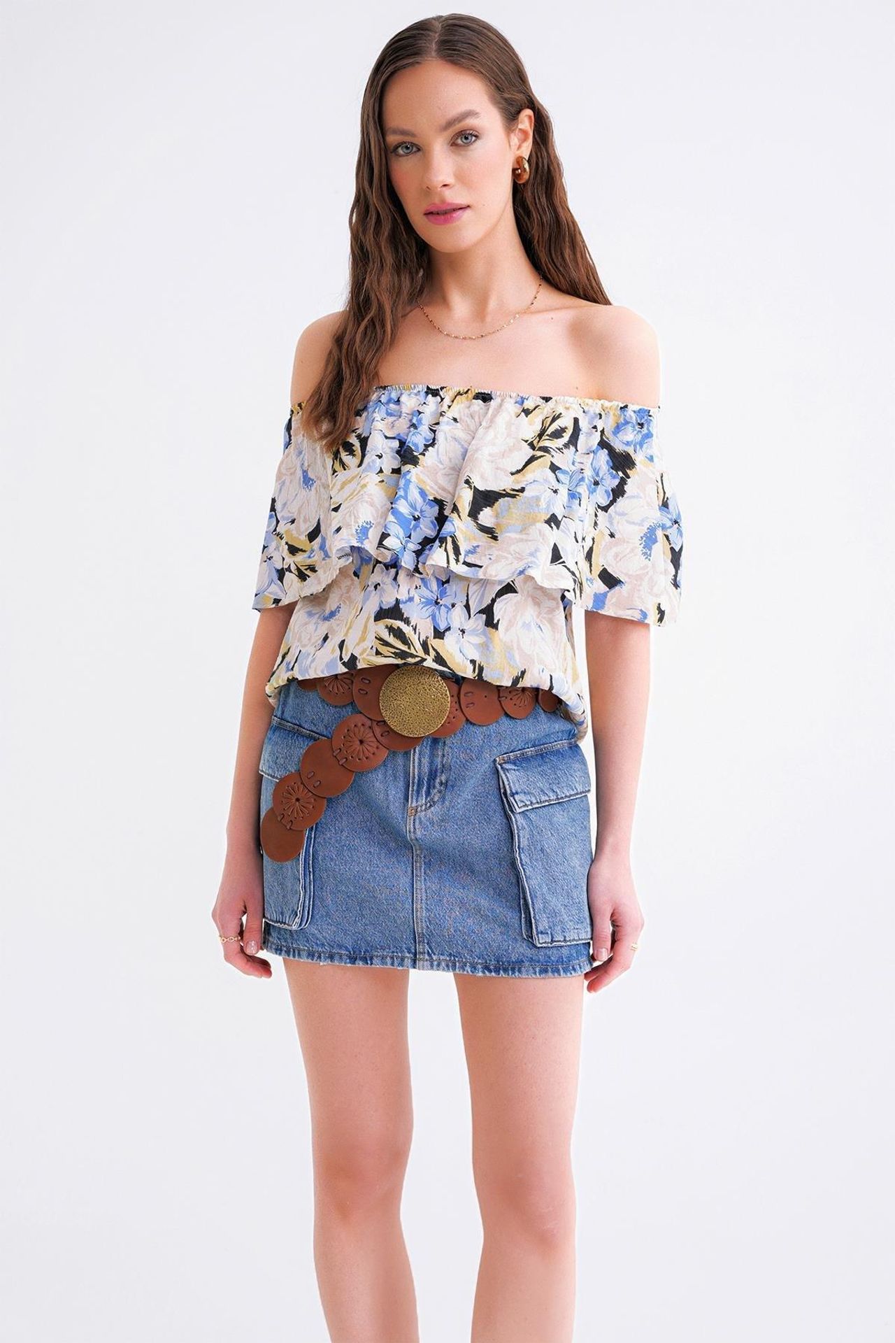 Mixray Floral Print Off Shoulder Blouse 2