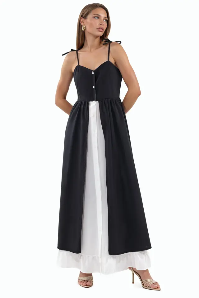 MSN Color-Blocked Square-Neck Maxi Dress