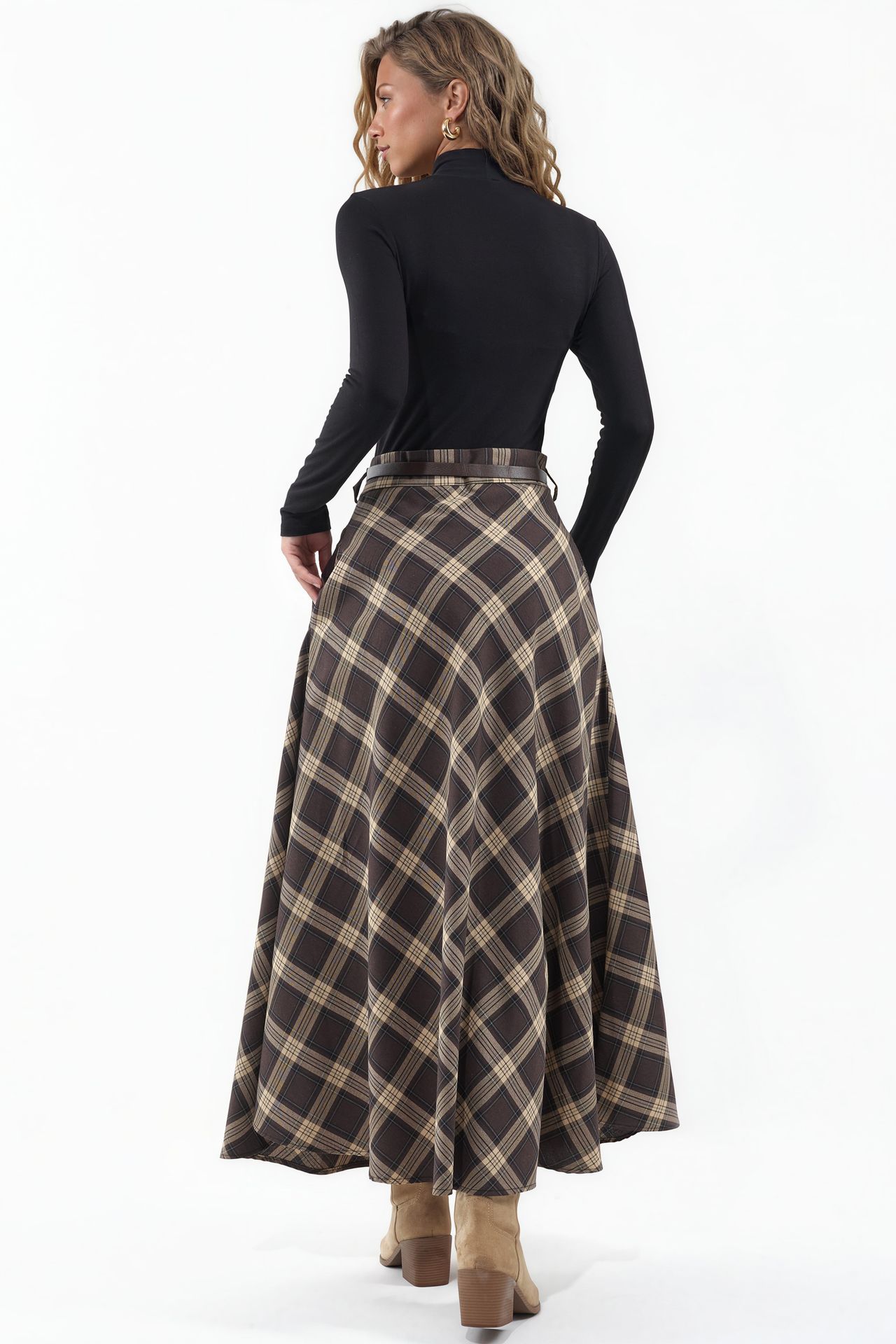 BDART High-Waist Plaid Maxi A-Line Skirt 3